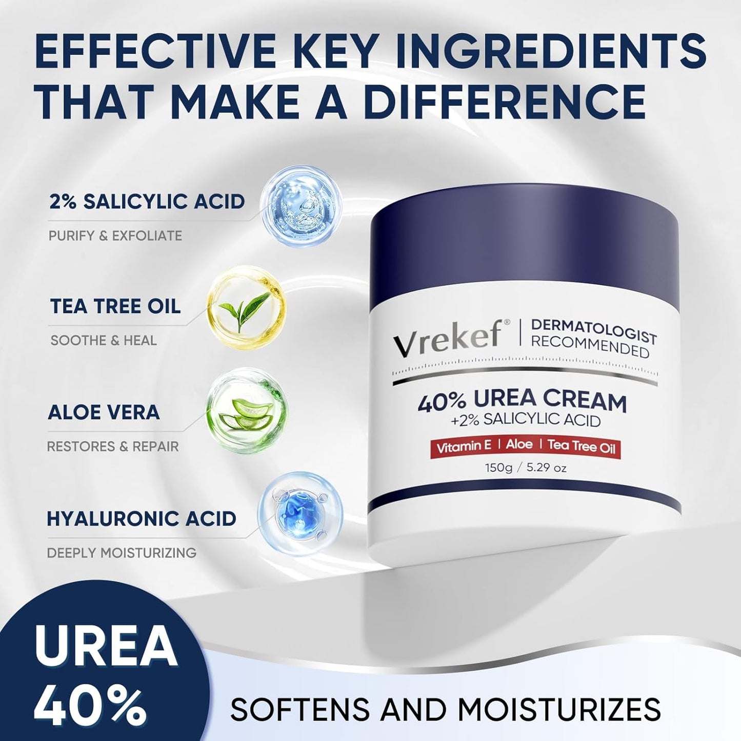 Urea Cream 40 Percent for Feet Maximum Strength, Urea Cream 40% Plus Salicylic Acid 2%, Foot & Hand Cream for Dry Cracked