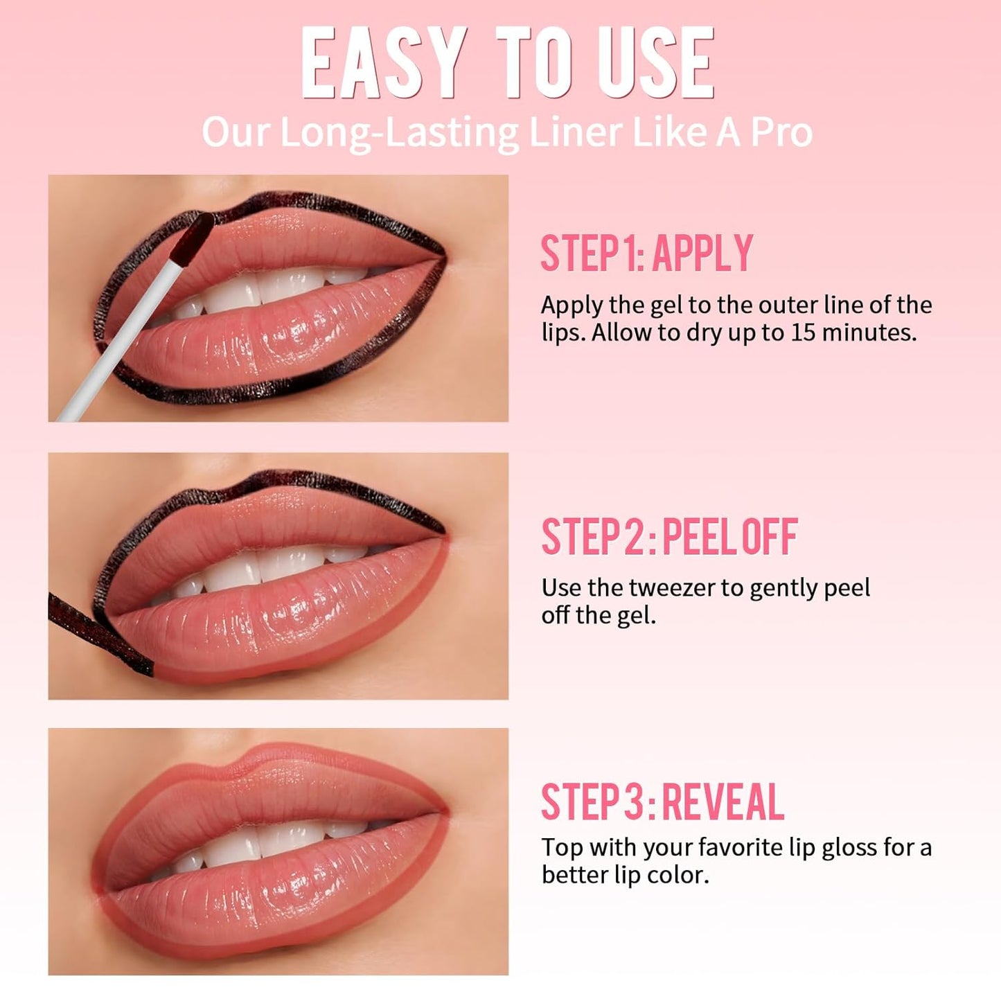 Lip Stain - Lip Liner Stain, Long Lasting Peel Off Lip Stain, Natural Peel Off Lip Liner Stain with Tweezer, Easy to Use, Waterproof, Smudge-proof, Transfer-proof, Coffee