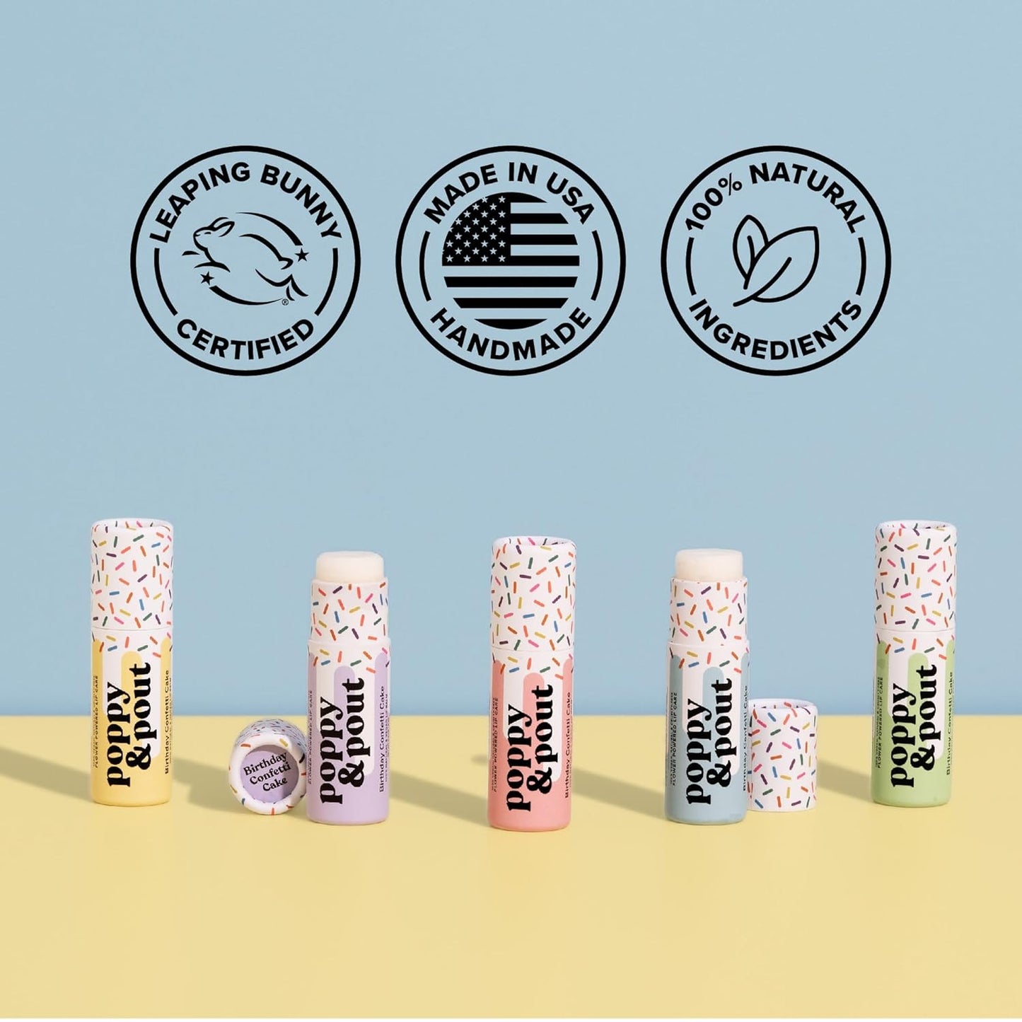 Poppy & Pout Birthday Cake Jumbo Lip Balm | All Natural Lip Balms & Moisturizers | Hydrates with Beeswax, Vitamin E, Organic Coconut Oil | Cruelty-Free | Lip Balm in Recyclable Cardboard Tube (Pink)