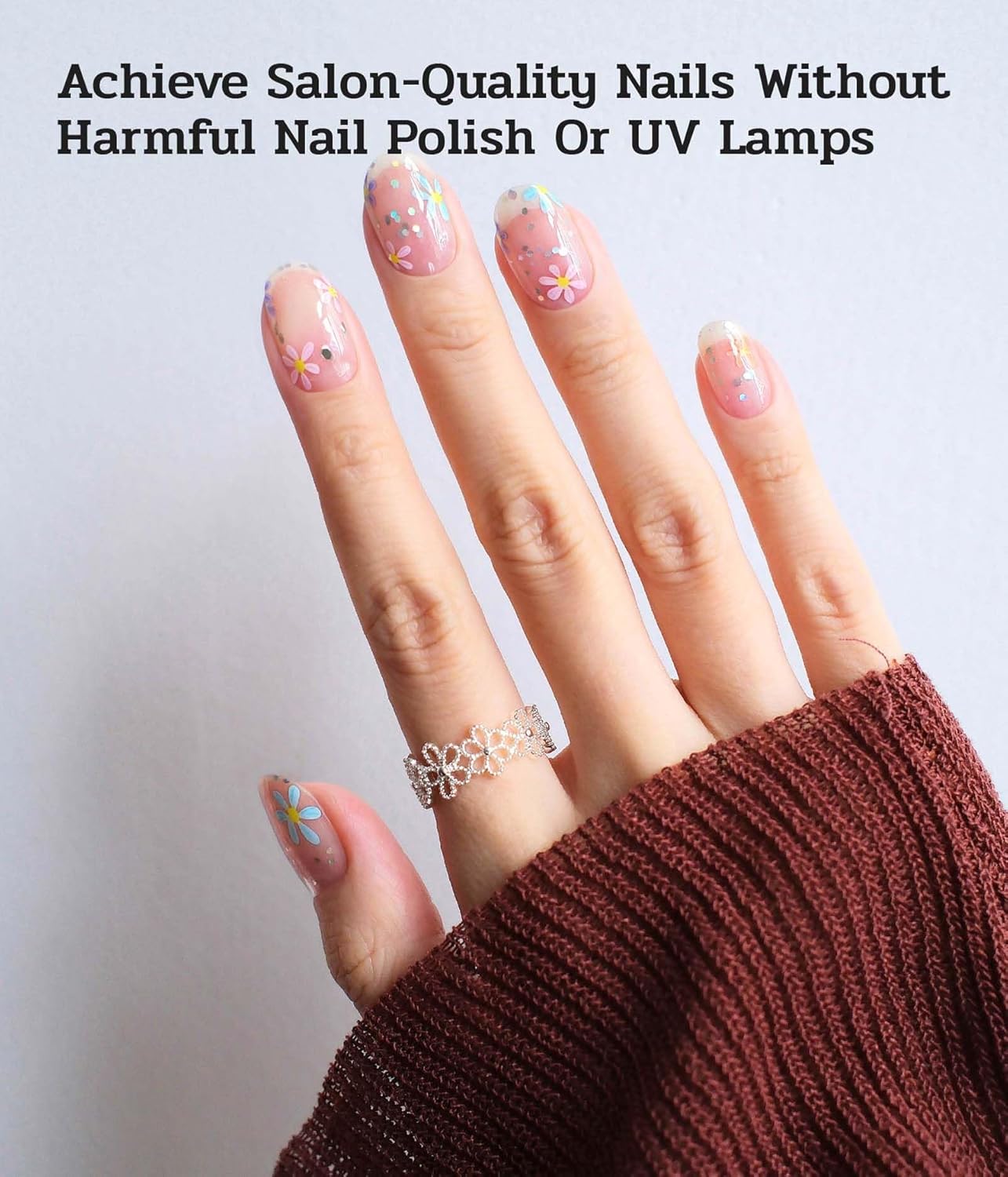 Nail Polish Strips - 22 Pcs Salon Quality Gel Nail Stickers - Long Lasting Wraps (Snow Has Fallen Transparent)