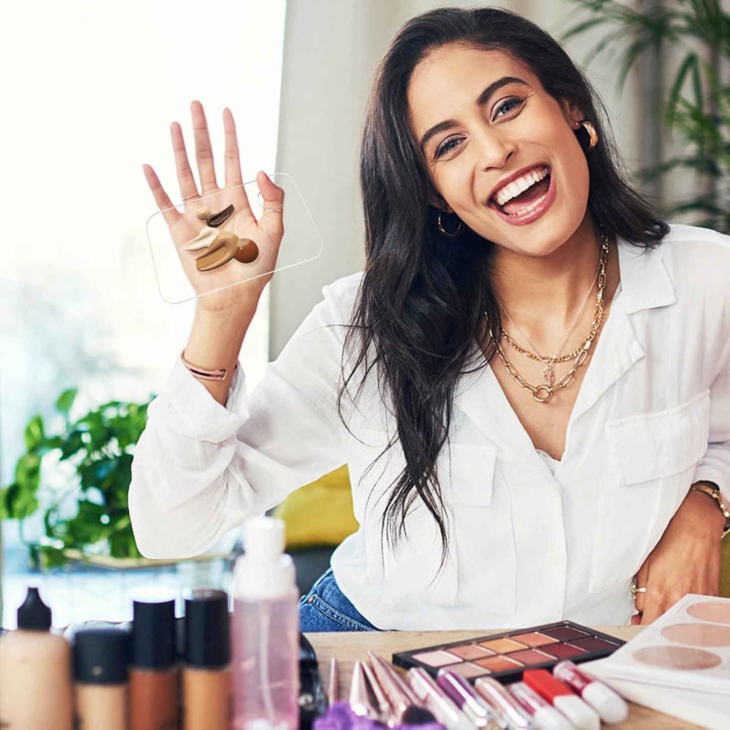 Rolybag Acrylic Makeup Mixing Palette with Spatula Tool Transparent Cosmetic Makeup Palette for Nail Art Makeup Eye Shadow Professional Pigment Cosmetic Mixing (Acrylic -A)