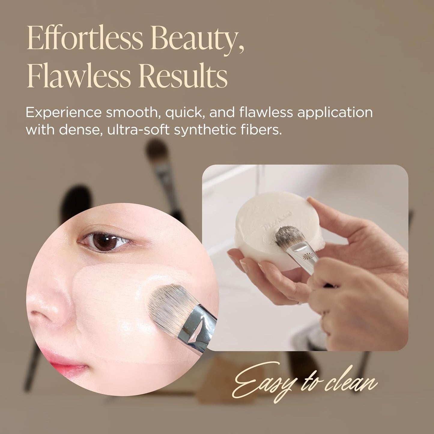 Piccasso FB17 Foundation Brush – Soft Makeup Brush for Liquid & Cream Foundation, Curved Bristles for Smooth and Flawless Face Makeup, Professional Tool for Base Layering, Korean Beauty Essential