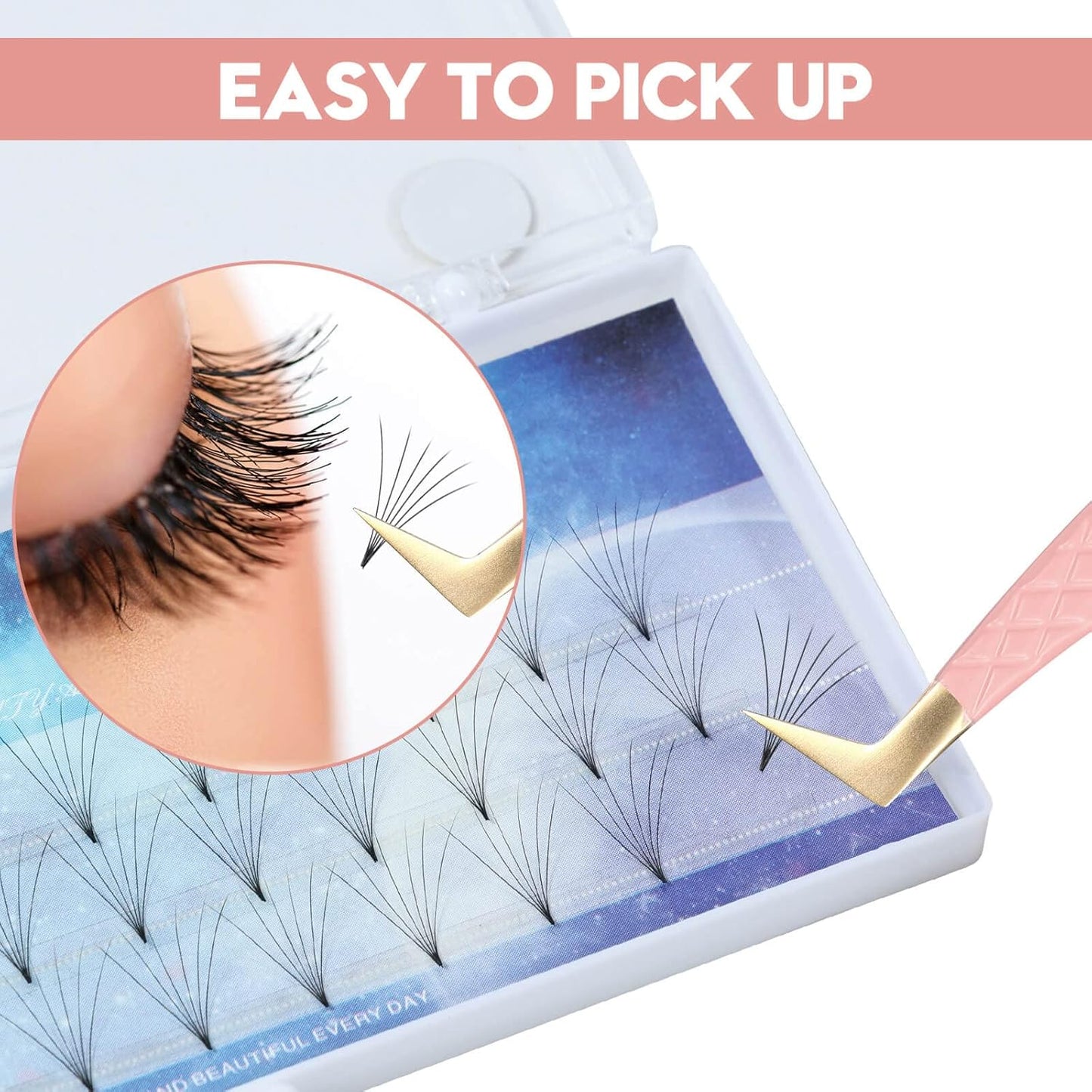 Ms.Queen Fiber Tip Lash Tweezers,Diamond Grip L-Shape Volume Boot Tweezers for Mega Volume Mink Lashes Make Fans