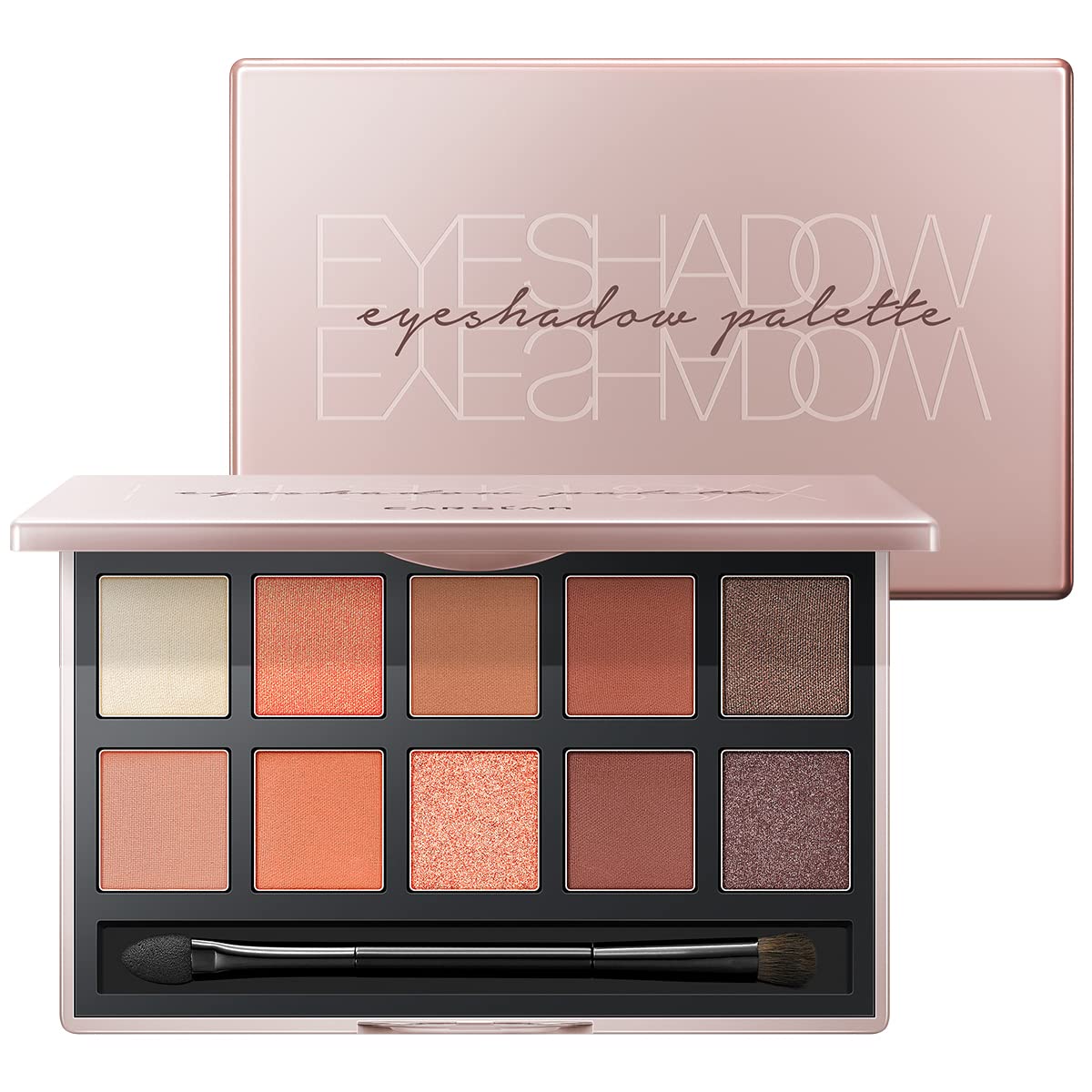 10 Color Eyeshadow Palette, Matte, Shimmer, Glitter Pigment Eye Shadow Makeup Pallete, Neutral Nudes Sunny Orange Eye Makeup Palette with Brush & Mirror, 01.Sunset