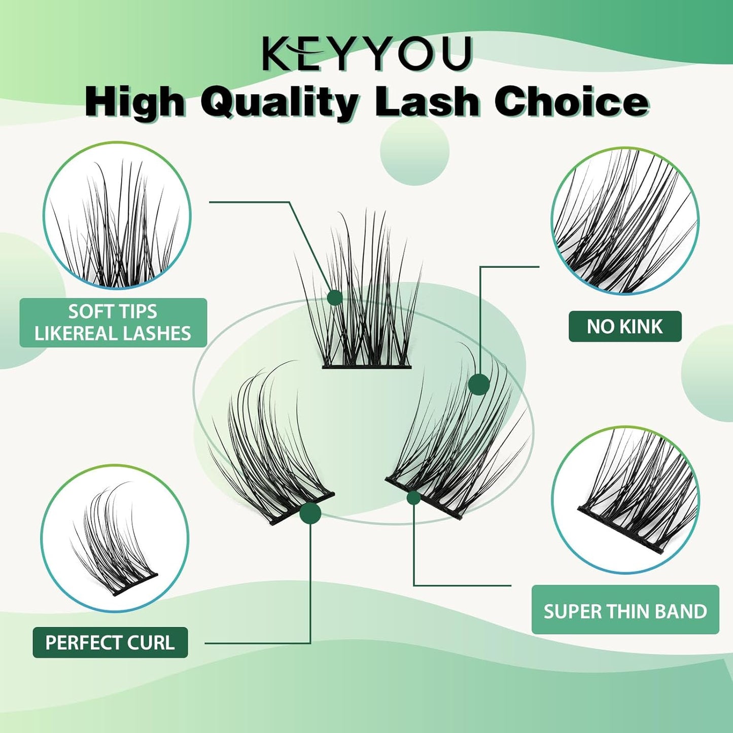 KEYYOU Volume Wispy Lash Extension 96pcs Individual D Curl 16mm Brown Eyelash Clusters Soft&Comfortable Easy DIY at Home