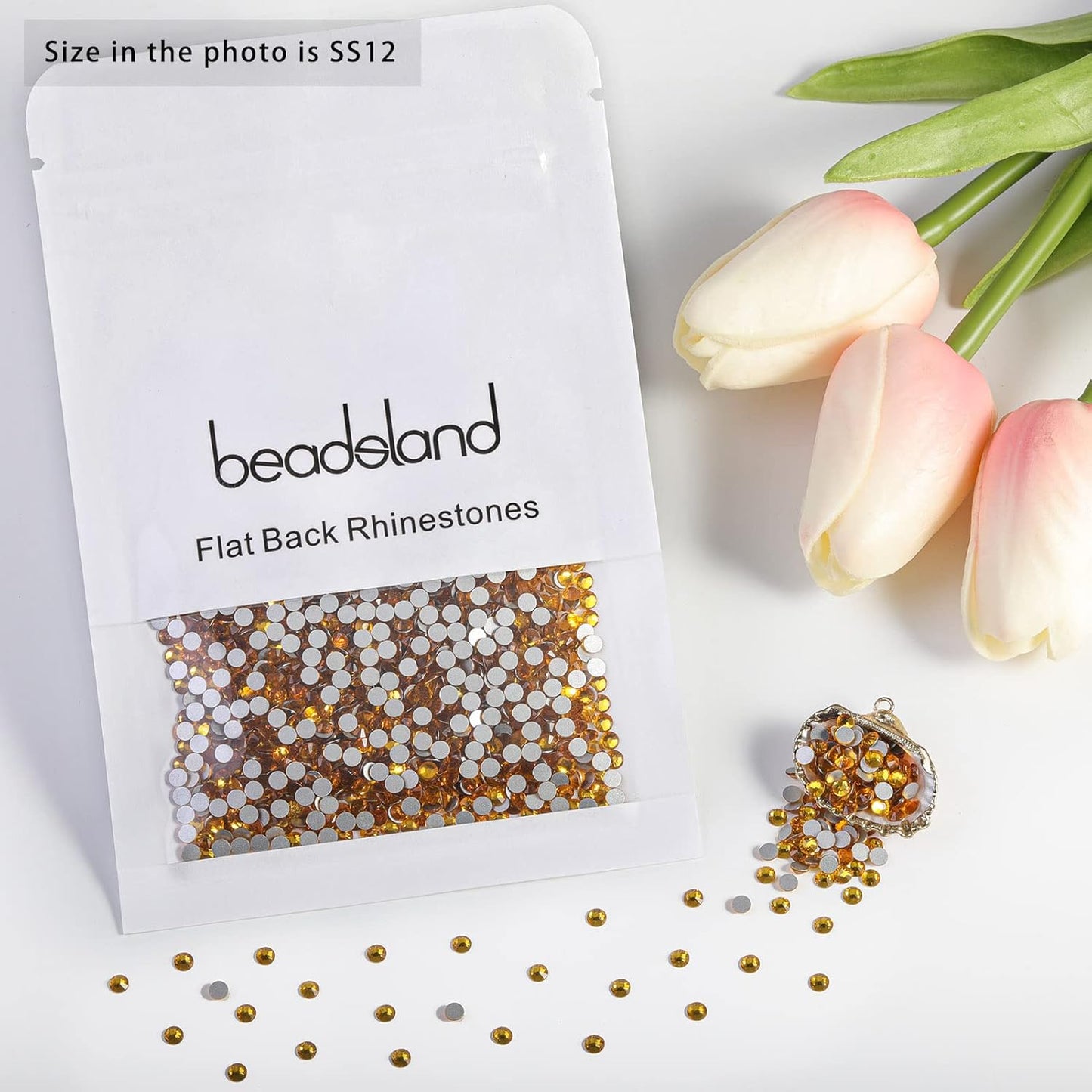 Beadsland 1440pcs Flat Back Crystal Rhinestones Round Gems for Nail Art and Craft Glue Fix, Topaz,SS12,3.0-3.2mm