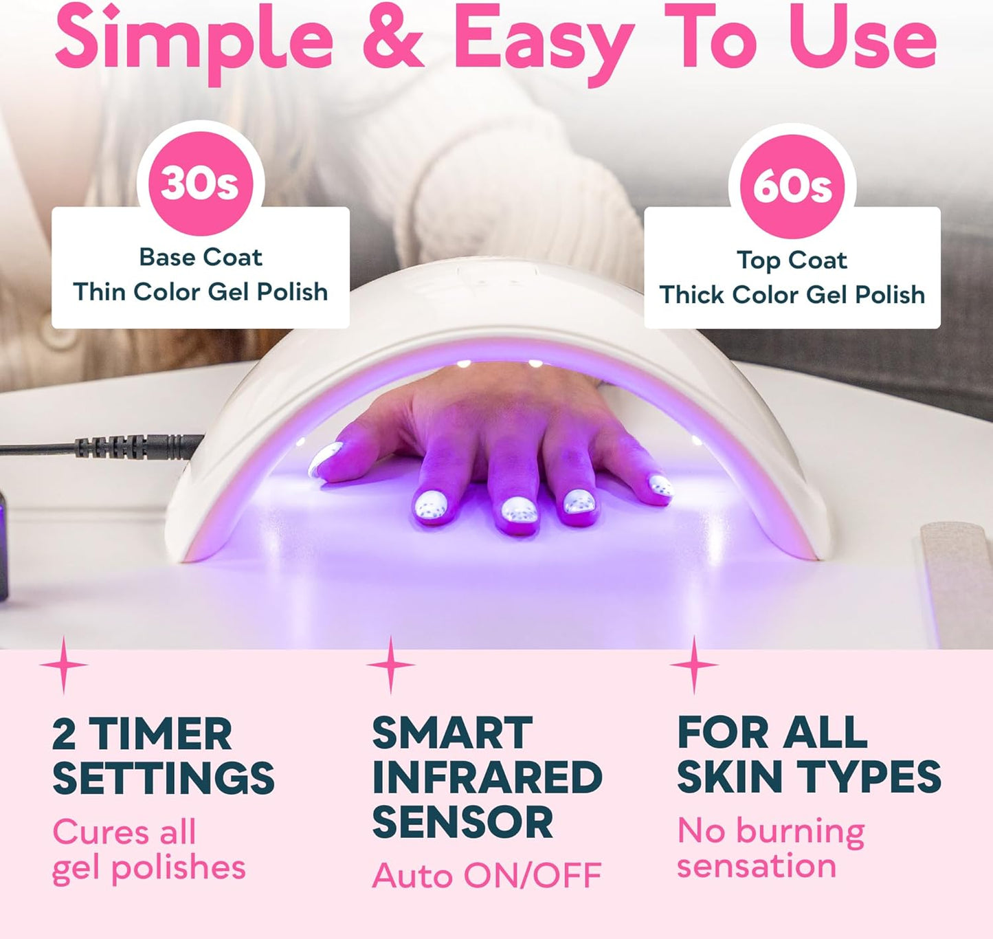 SUNUV UV LED Nail Lamp, Nail Dryer for Gel Polish UV Light for Nails with Sensor 2 Timers SUN9C Pink Gift for Women Girls