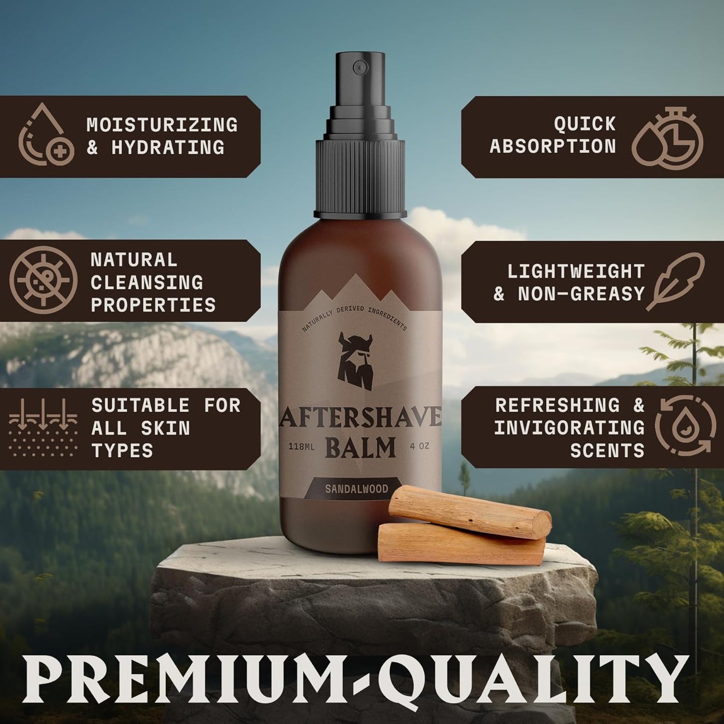 Striking Viking Aftershave Balm for Men - 4 fl oz, Sandalwood - Shaving Balm & After Shave Lotion for Men with Post Shave Hydration & Skin Care