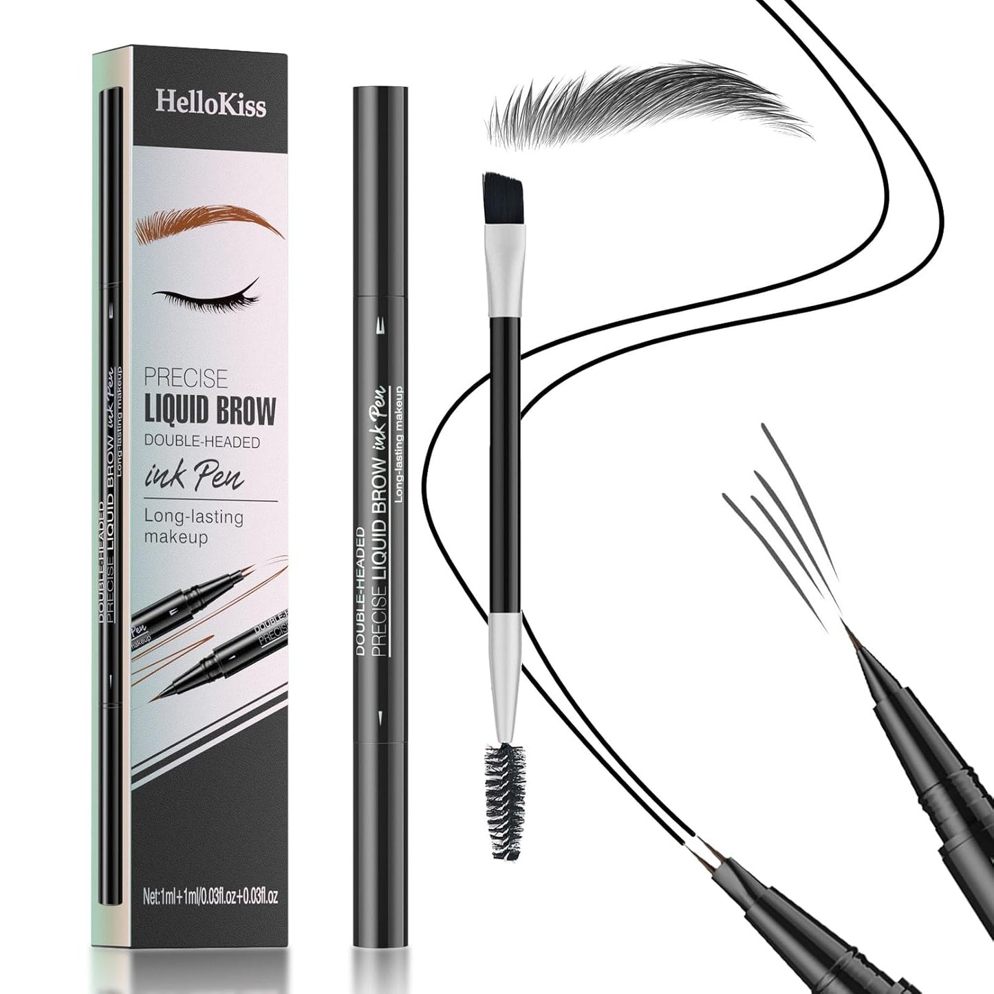 Eyebrow Pen, Microblading Eyebrow Pencil for Natural Hair-Like, Fast & Precise Faux Brow Pen with Double Brush Tip, Waterproof Long-Lasting, Filling Eyebrow Pencils for Women, Black