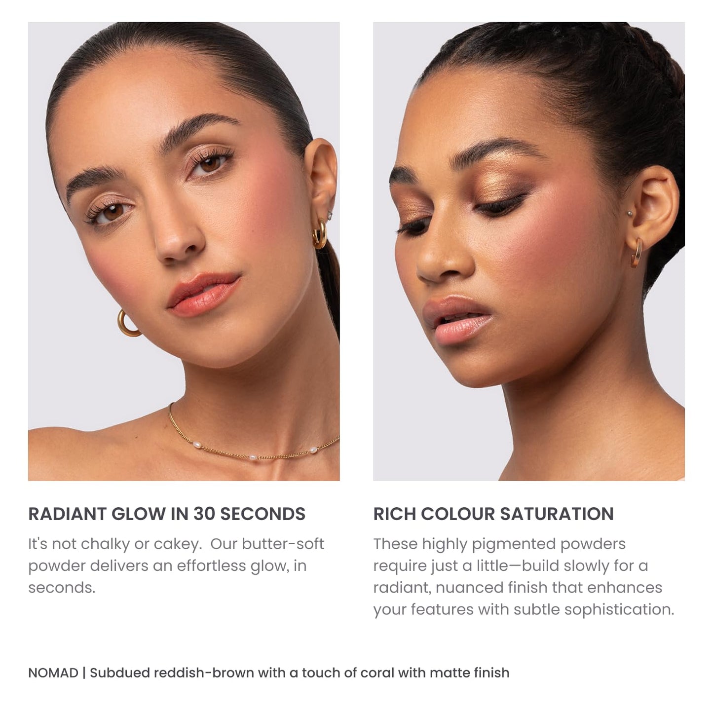 Phase Zero Makeup Powder Blusher - "Nomad" - 4g / 0.141 oz - Full Coverage, Natural Blush - Soft, Buildable Pink, Coral, Peach & Golden Hues - Matte & Shimmering Shades Gives Cheeks a Radiant Glow