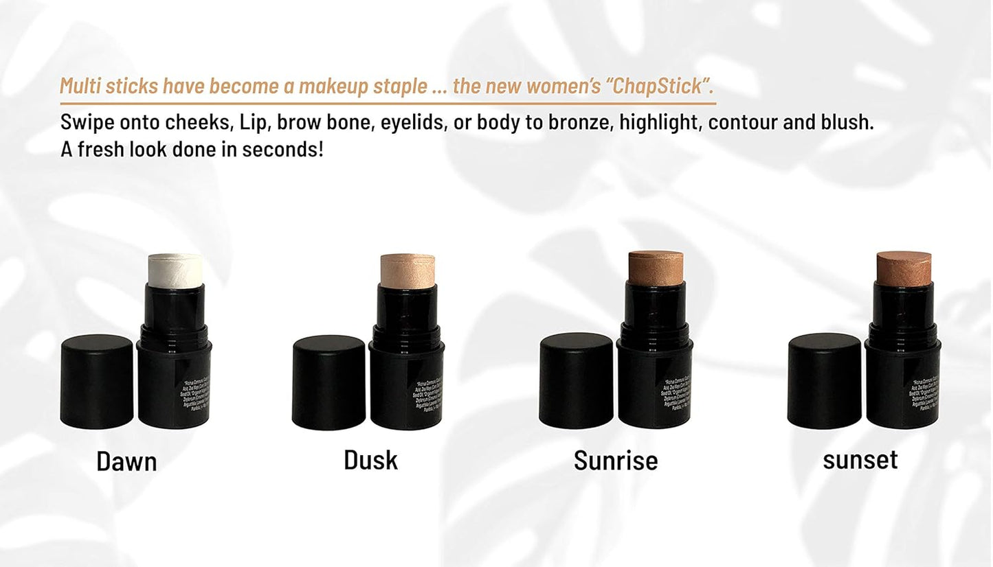 Natural Organic Multi Cream Sticks, Highlighter and Bronzers 100% Natural, Vegan, Gluten Free, Cruelty Free, Made in the USA, 0.18 oz. (Sunset)