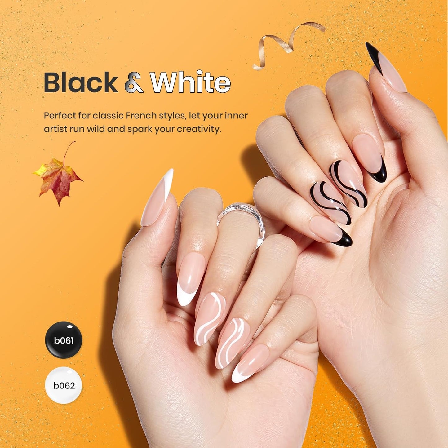 beetles Gel Polish Nail Art Liner Gel Polish Set- 2 Popular Black White Colors Nail Polish Gel Paint for Swirl Nails Built Thin Nails Art Brush in Gel Pens UV Soak off Gifts for Women