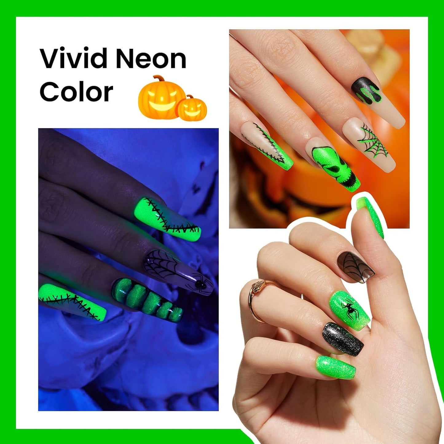 Beetles Halloween Gel Nail Polish, Luminous Green Glow in the Dark Gel Nail Polish Soak off Uv Led Nail Lamp Halloween Nail Art Manicure Salon DIY Home 0.5Oz