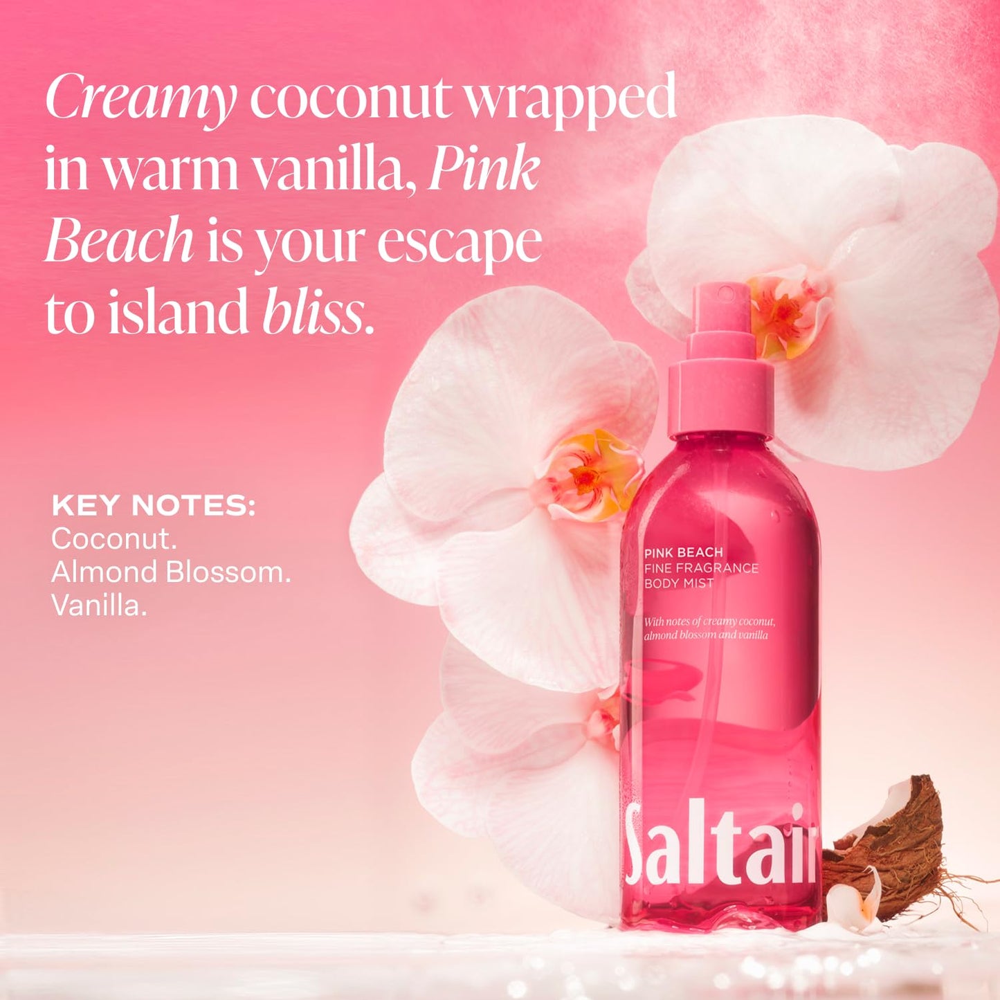 Saltair Body Mist 2 Pack - Fine Fragrance, Lightweight Body Spray Mist with Pink Beach Scent. Long Lasting Perfume Mist. 2x 8oz Bottles