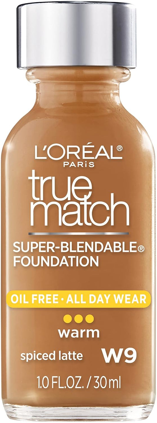 L'Oreal Paris Makeup True Match Super-Blendable Liquid Foundation, Spiced Latte W9, 1 Fl Oz,1 Count