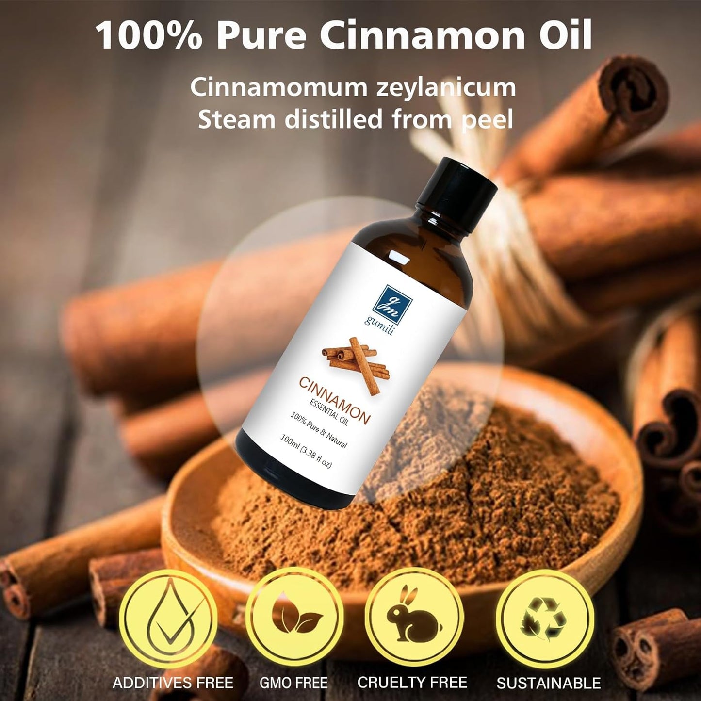 Cinnamon Essential Oil, 100% Pure Undiluted Cinnamon Oil for Diffuser, Massage - 100ml/3.38 oz