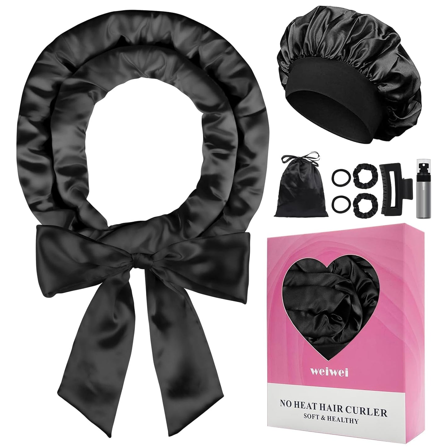 weiwei Satin Heatless Curlers Hair Curler, No Heat Curls Overnight Hair Curlers to Sleep In Overnight Curls Headband, 70" Hair Curlers No Heat, 9 Pcs Satin Heatless Curling Set for Women Long Hair