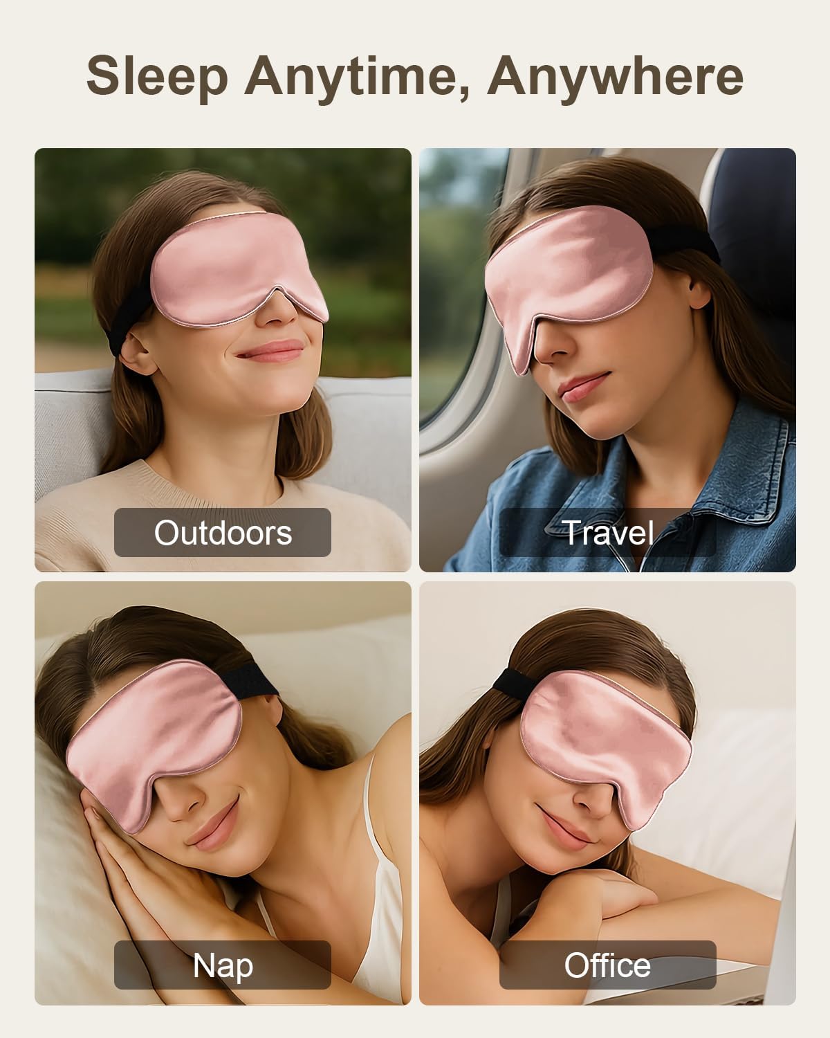 Luxury 22 Momme 100% Mulberry Silk Sleep Mask – 3D Eye Mask with Adjustable Strap, Gentle on Skin and Eyes, Provides Complete Light Blockage for Deep Sleep (Pink, Adjustable)