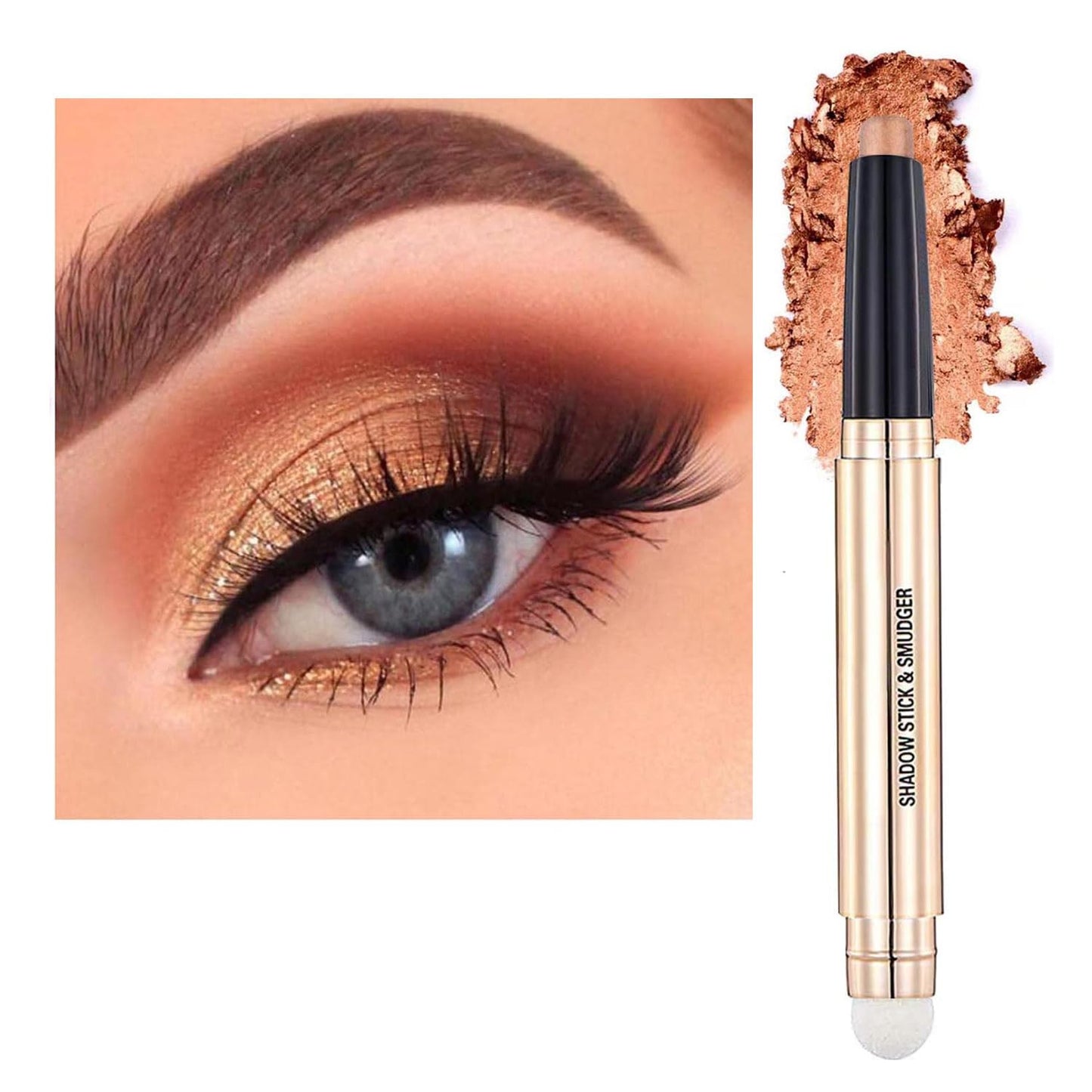 Champagne Eyeshadow Stick And Sponge Makeup Brush Cream Shimmer Smooth Shadow Pencil Eyeliner Long Lasting Waterproof Eye Shadow Highlighter Stick Hypoallergenic Multi-Dimensional Eyes Look ( # 04)