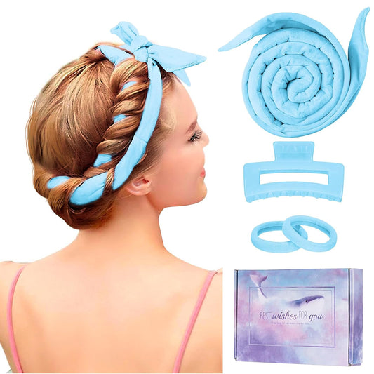 Heatless Curling Rod Headband, Upgraded 60" Extra Long Heatless Curls Headband Soft Hair Curlers to Sleep In Hair Rollers No Heat Curls (Blue)