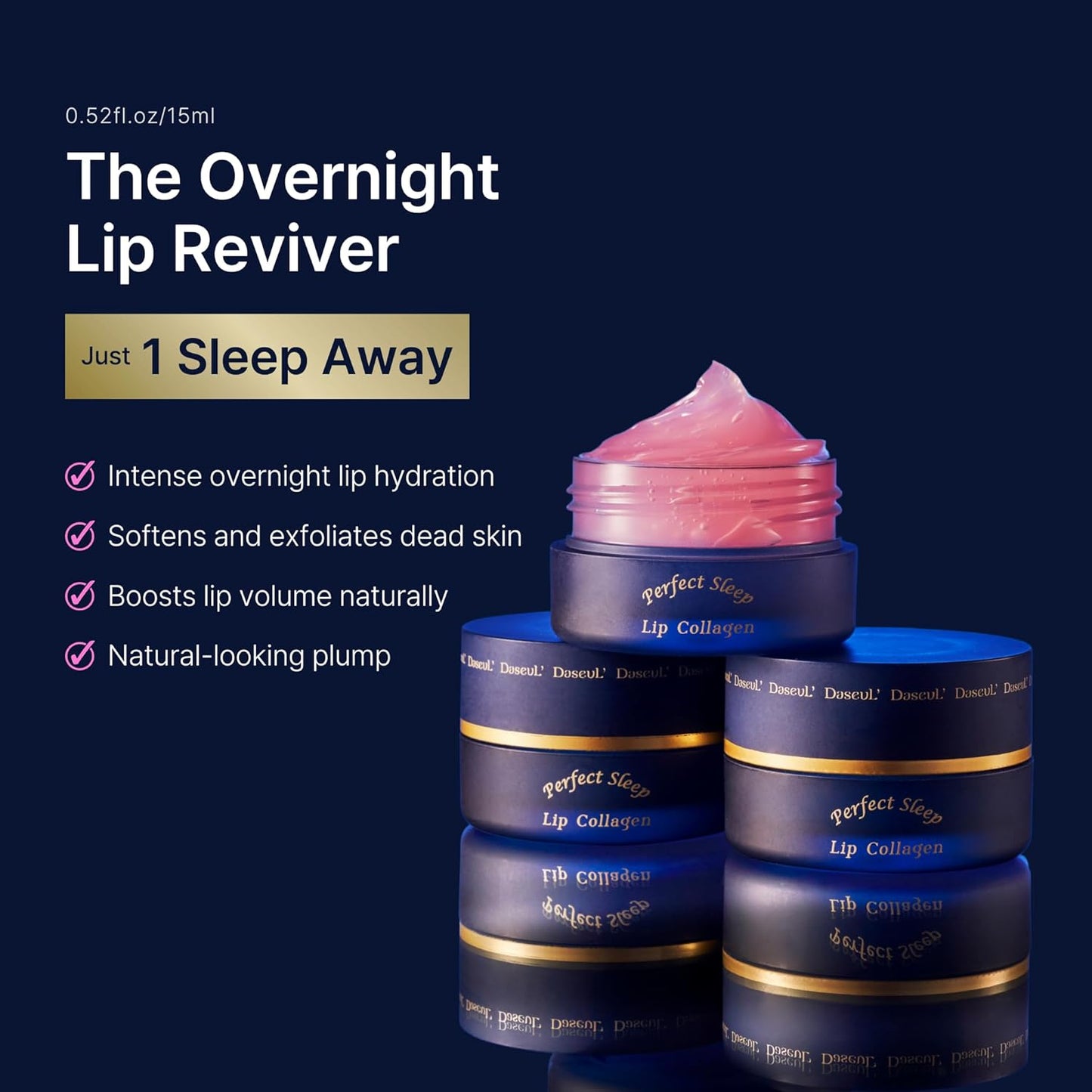 Perfect Sleep Lip Collagen 0.52fl.oz, Intensive Collagen Lip Sleeping Mask Infused with Peptides, Rice Protein & Willow Bark Extract for Overnight Plumping, Repairing & Smoothing, Korean Lip Treatment