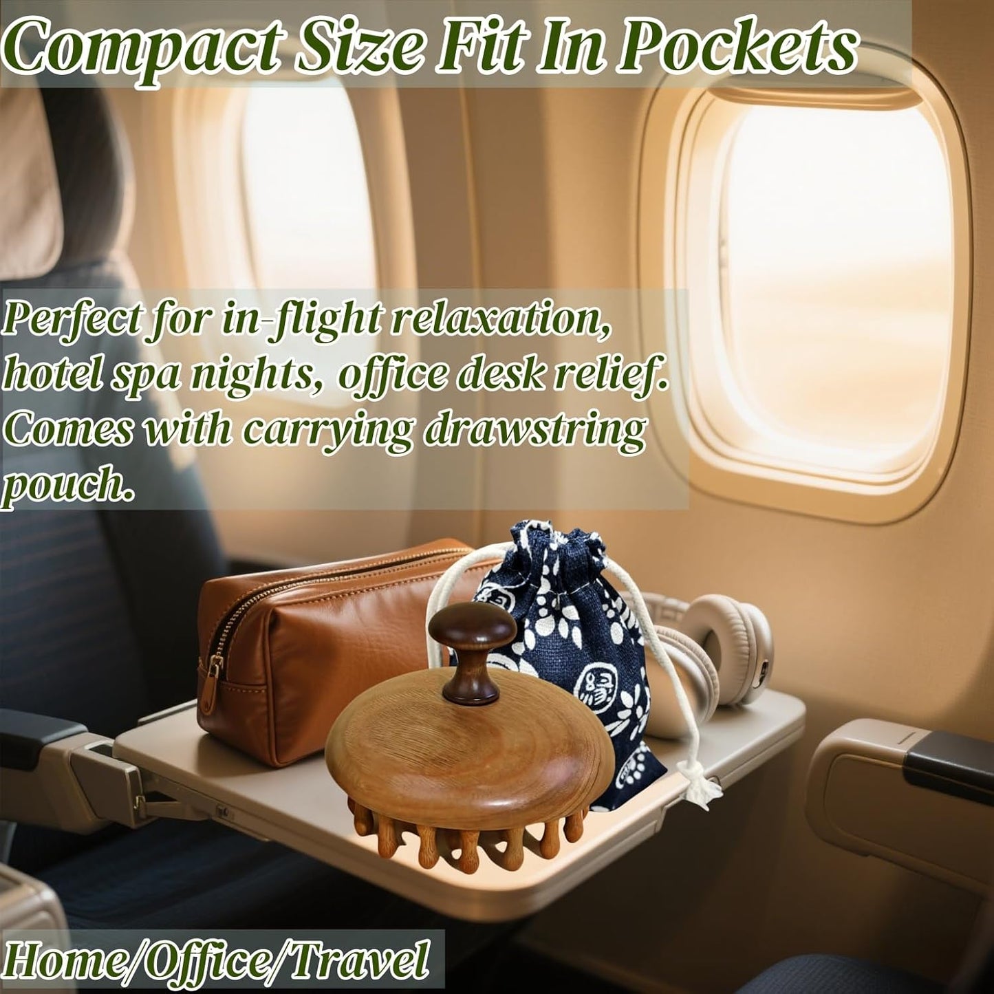 Sandalwood Scalp Massager | Manual Gua Sha Brush for Scalp Care & Relaxation | Portable Wooden Massager with Gift Pouch for Hair Growth & Stress Relief