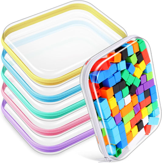 Sanwuta 6 Pcs Clear Hard Zipper Case Pencil Pouches Hard Plastic Zipper Pouches Makeup Bag Transparent Cases for Snacks Plastic Storage Organizer Box for Travel(Colorful,9.84 x 7.87 x 2 Inch)