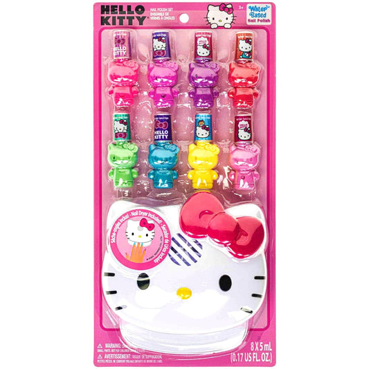 Townley Girl Hello Kitty 8 Pack Non-Toxic Peel-Off Shimmer and Opaque, Water-Based Safe Nail Polish Set with Nail Dryer for Kids, AA Batteries Not Included, Ages 3 and Up