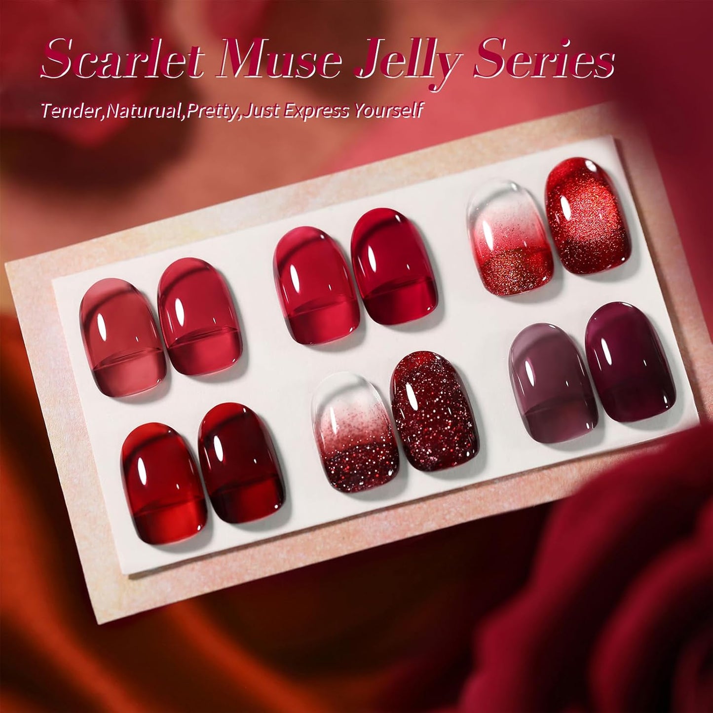 Born Pretty Jelly Burgundy Gel Nail Polish Ruby Red Glitter Cat Magnetic Eye Gel Nail Polish Fall Winter Blood Cherry Wine Red Gel Polish Glitter Soak Off Nail Art Salon Manicure Home Gift 7ml 6pcs