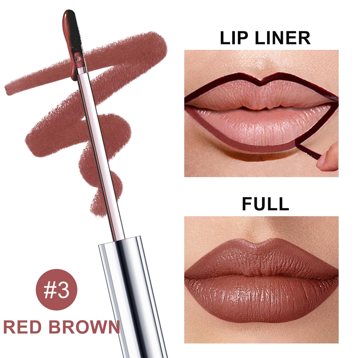 Peel Off Lip Liner Stains for Women, Long Lasting Waterproof Matte Finish Lip Tint Stains with Tweezer Kit, Transfer Proof, Easy to Use, Peel Off Liquid Lipstick for All Skin Types, #3 Red Brown