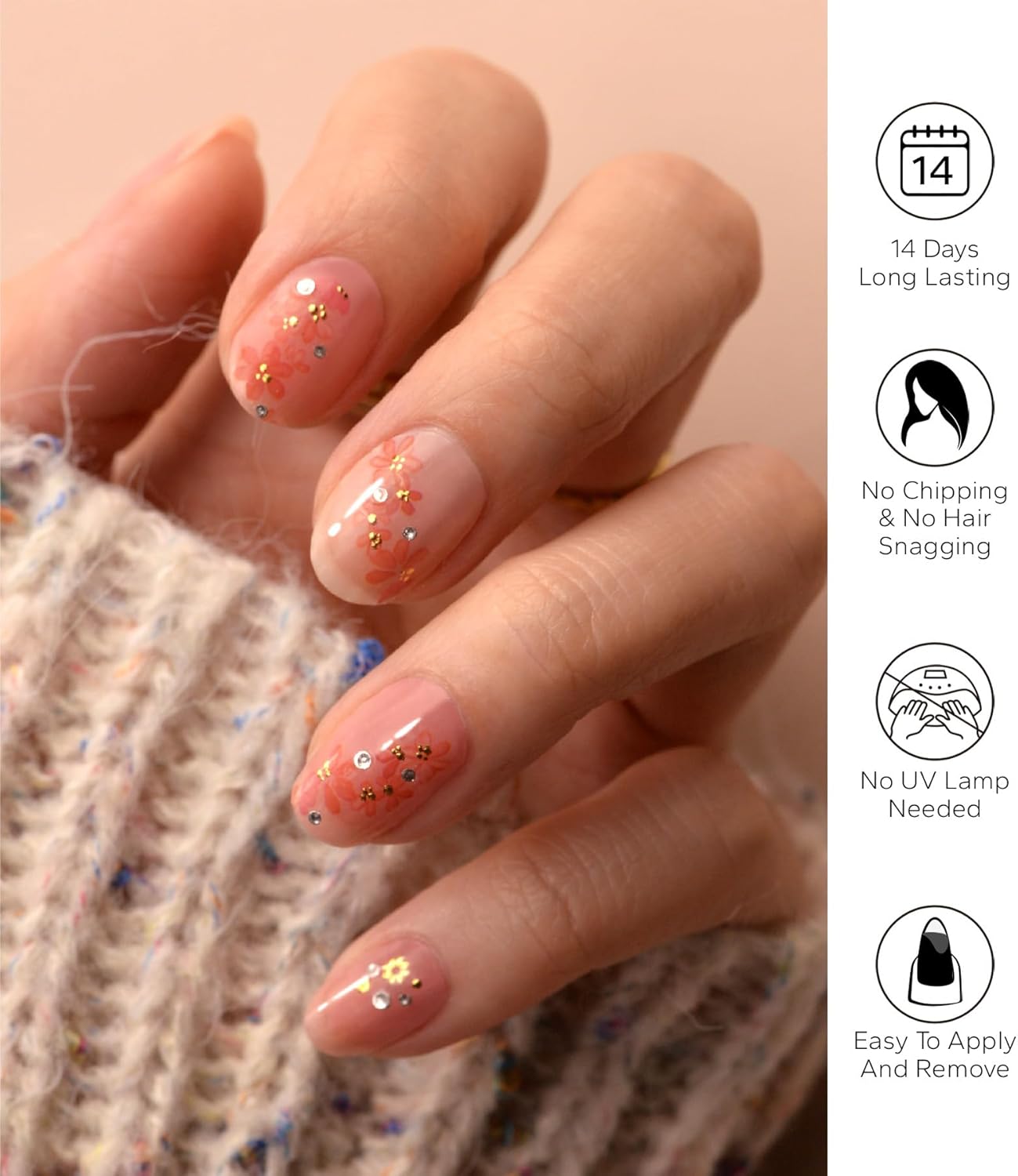 Nail Polish Strips, 20Pcs Salon Quality Gel Nail Stickers, Easy Long Lasting Wraps for Short Nails no UV Light Needed (LightCoral)