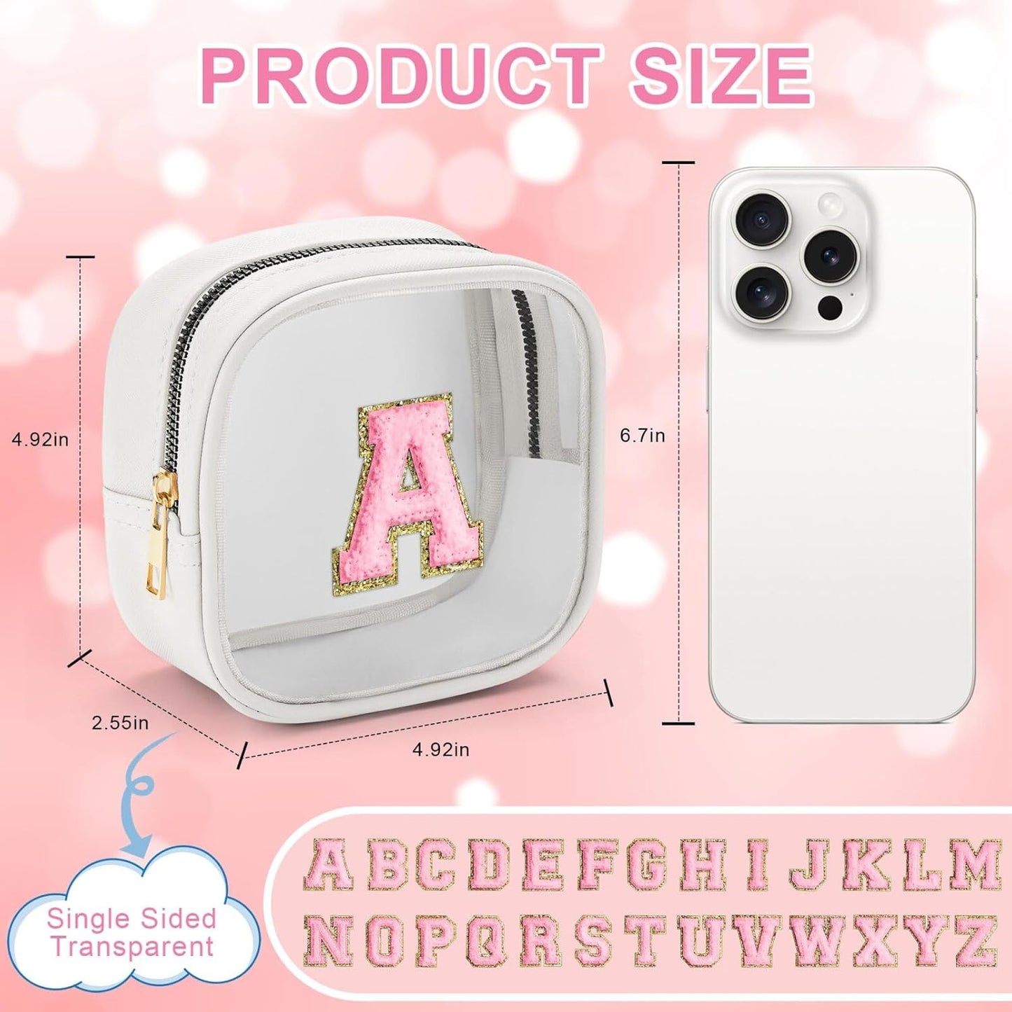 YOOLIFE Initial Make Up Bag Travel Toiletry Bag, Clear Makeup Bag Preppy Cosmetic Bags Organizer Travel Essentials Gifts for Women Teen Girlfriend Teacher Mom Birthday Mothers Day Gifts White M