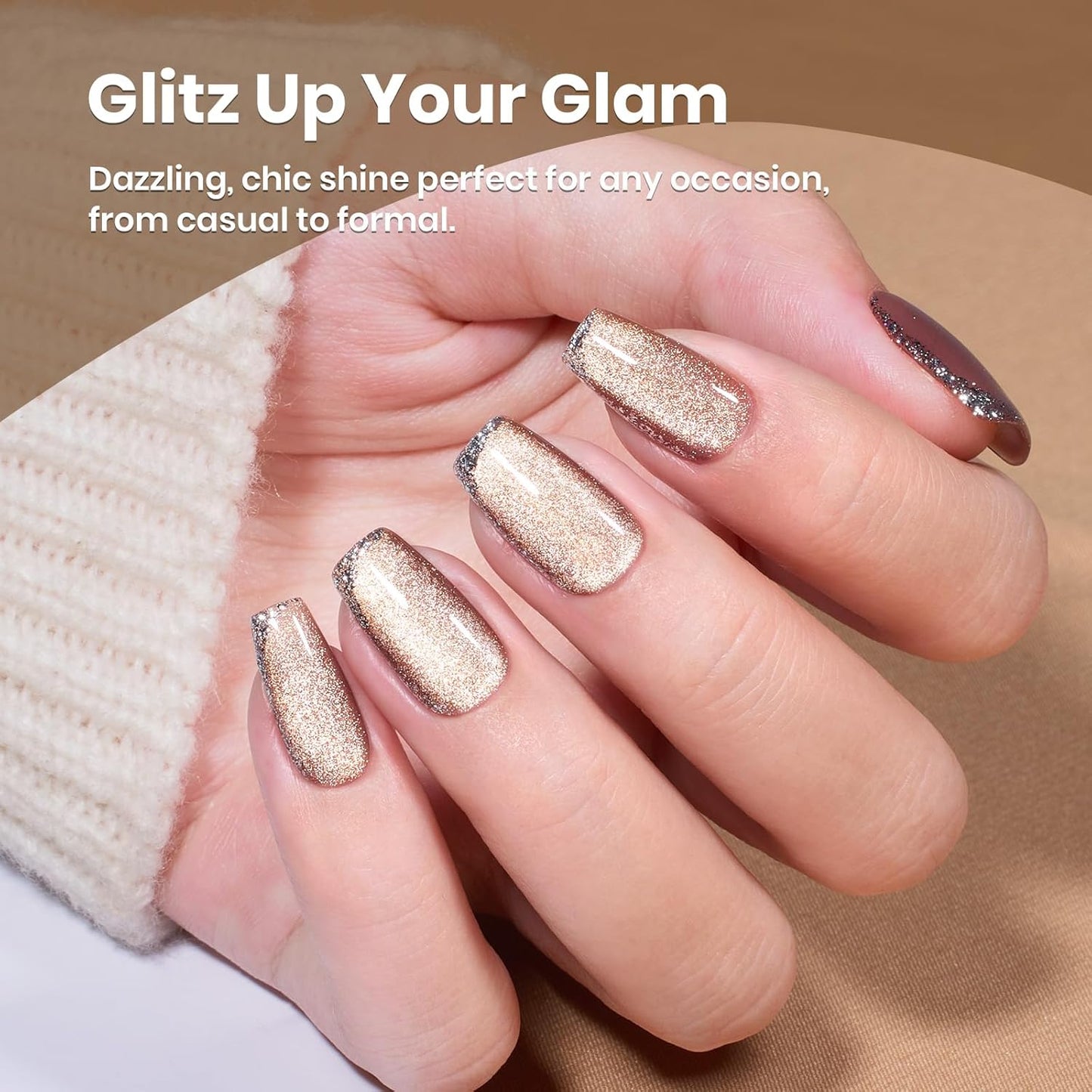 Beetles Brown Cat Eye Gel Nail Polish - Velvet Cinnamon Cat Eye Gel Polish, 15ML Fall Brown Mocha Mousse Magnetic Glitter Gel Polish with Magnet Soak Off UV French Nail Art Manicure Gift for Women