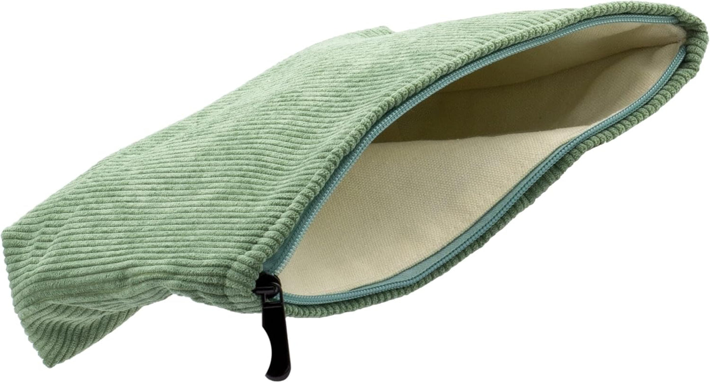 PAZIMIIK Makeup Bag Large Zipper Corduroy Make Up Pouch for Purse Travel Canvas Cosmetic Organizer for Women Brush Storage,Green
