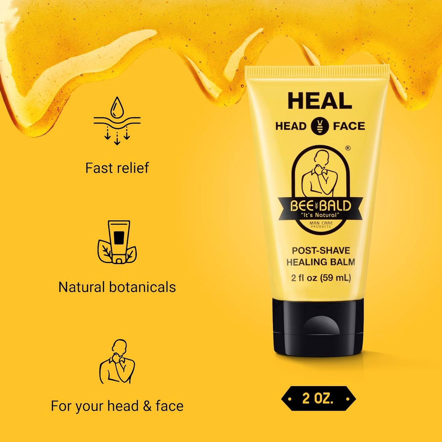 Bee Bald HEAL Aftershave for Men Healing Balm, Immediately Calms & Soothes Damaged Skin, Treats Bumps, Redness, Razor Burn & Other Shaving Post Shave Irritations, 2 Fl Oz (Pack of 2)