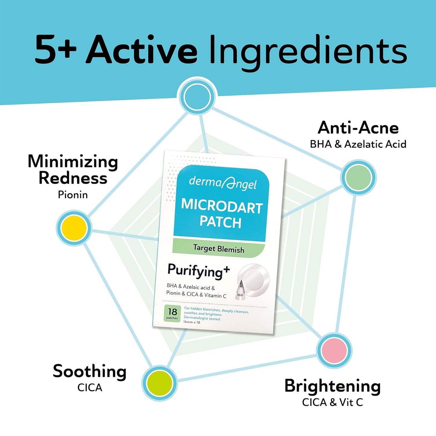 Microdart Acne Patches for Deep Blemishes - 18 Pimple Patches - Hydrocolloid Pimple Patch with Salicylic Acid, Azelaic Acid, CICA & Vitamin C - Targets Stubborn Blemishes Dark Spots & Cystic Acne