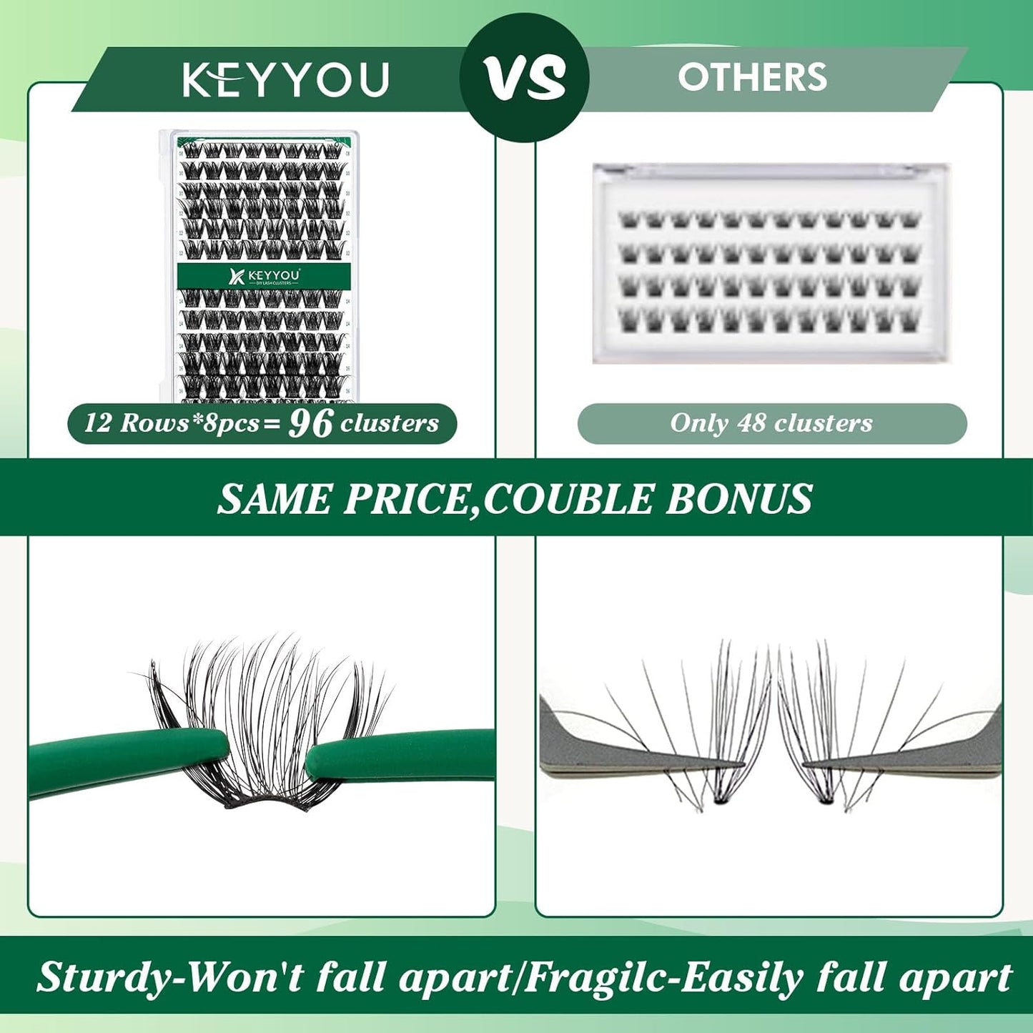 Lash Clusters 96pcs Individual Lashes Y01 C Curl 14mm Eyelash Clusters KEYYOU Volume Wispy Lash Extension Soft&Comfortable Easy DIY at Home(Y01,C-14mm)