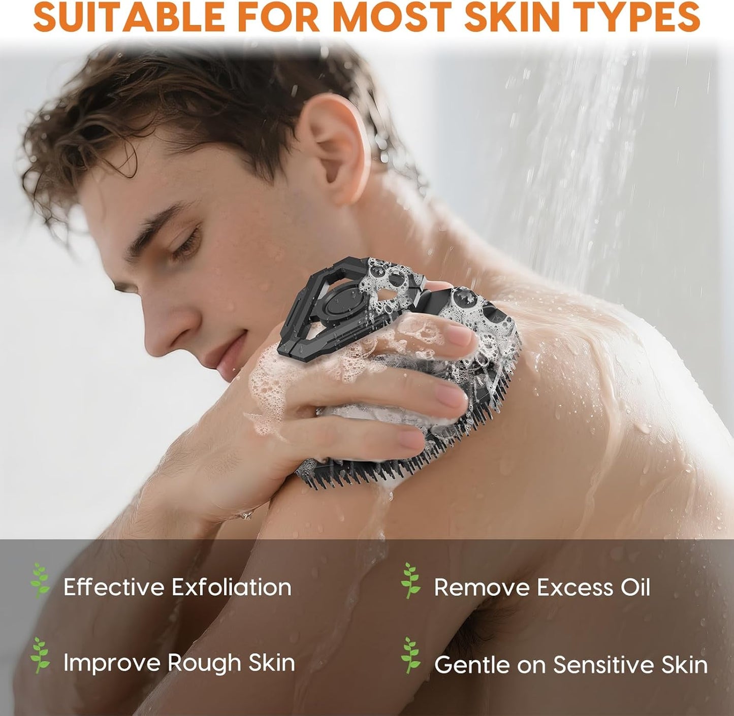 Soft Silicone Body Scrubber Brush, Non-Slip Handheld Cleansing Brush, Rich Foam, Deep Exfoliation, Brightening Skin, Comfortable Massage, for All Skin Types, Men and Women (Black)