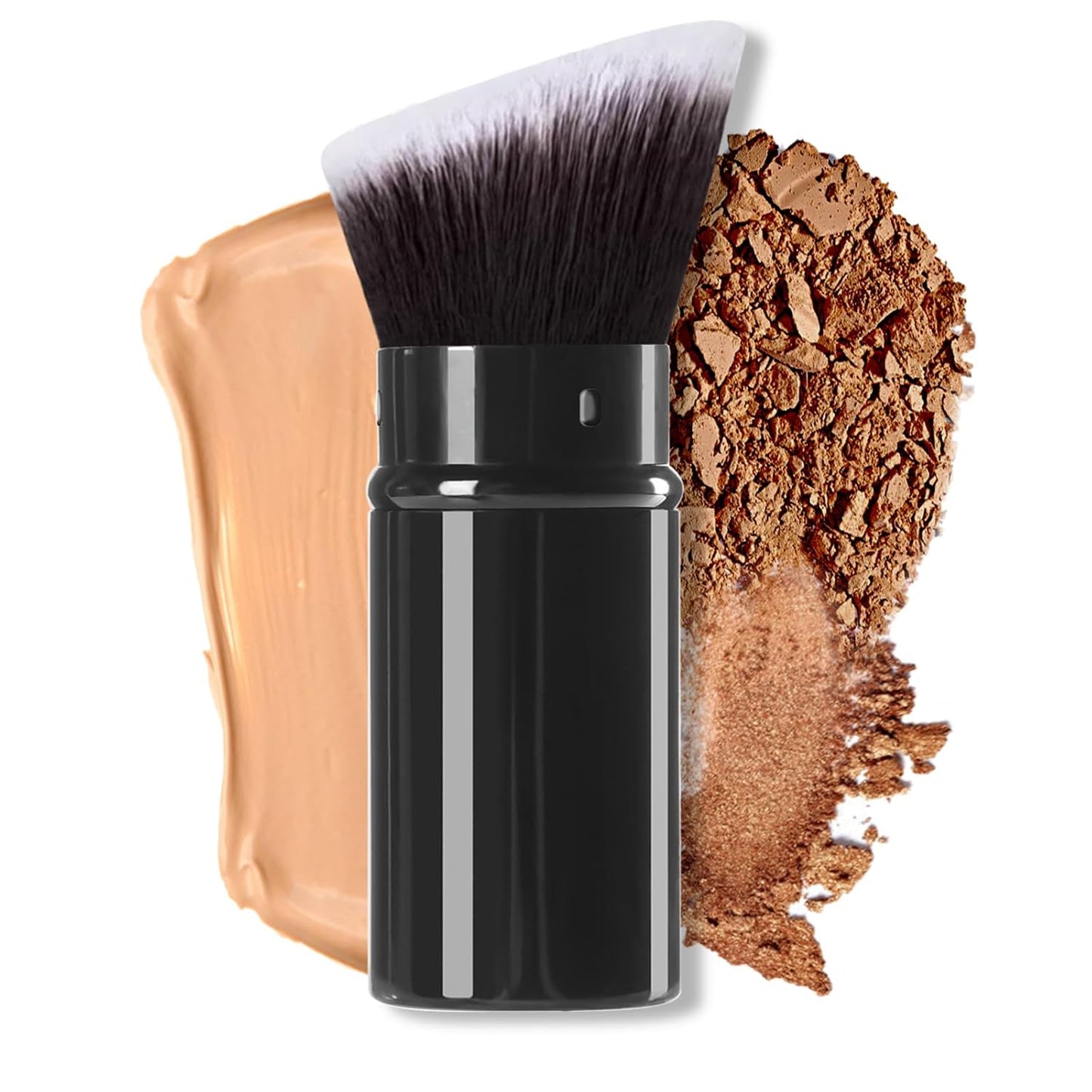 Kabuki Makeup Brush, Retractable Angle Travel Powder Foundation Makeup Brush Face Blush Brushes for Blending Liquid, Bronzer, Buffing, Sunscreen,Flawless Cosmetics