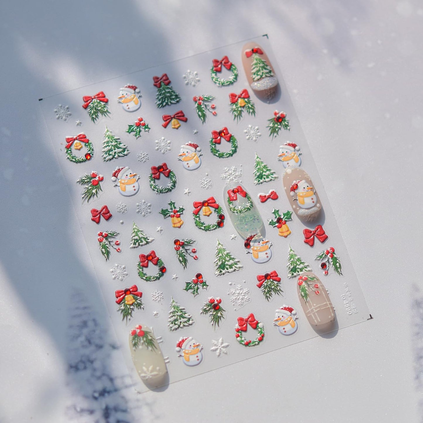 Christmas Nail Art Stickers 5D Embossed Xmas Nail Decals Christmas Tree with Snowman Design Snowflake Nail Sticker Winter Nails Adhesive Stickers Manicure Supplies for Women Nail Decorations