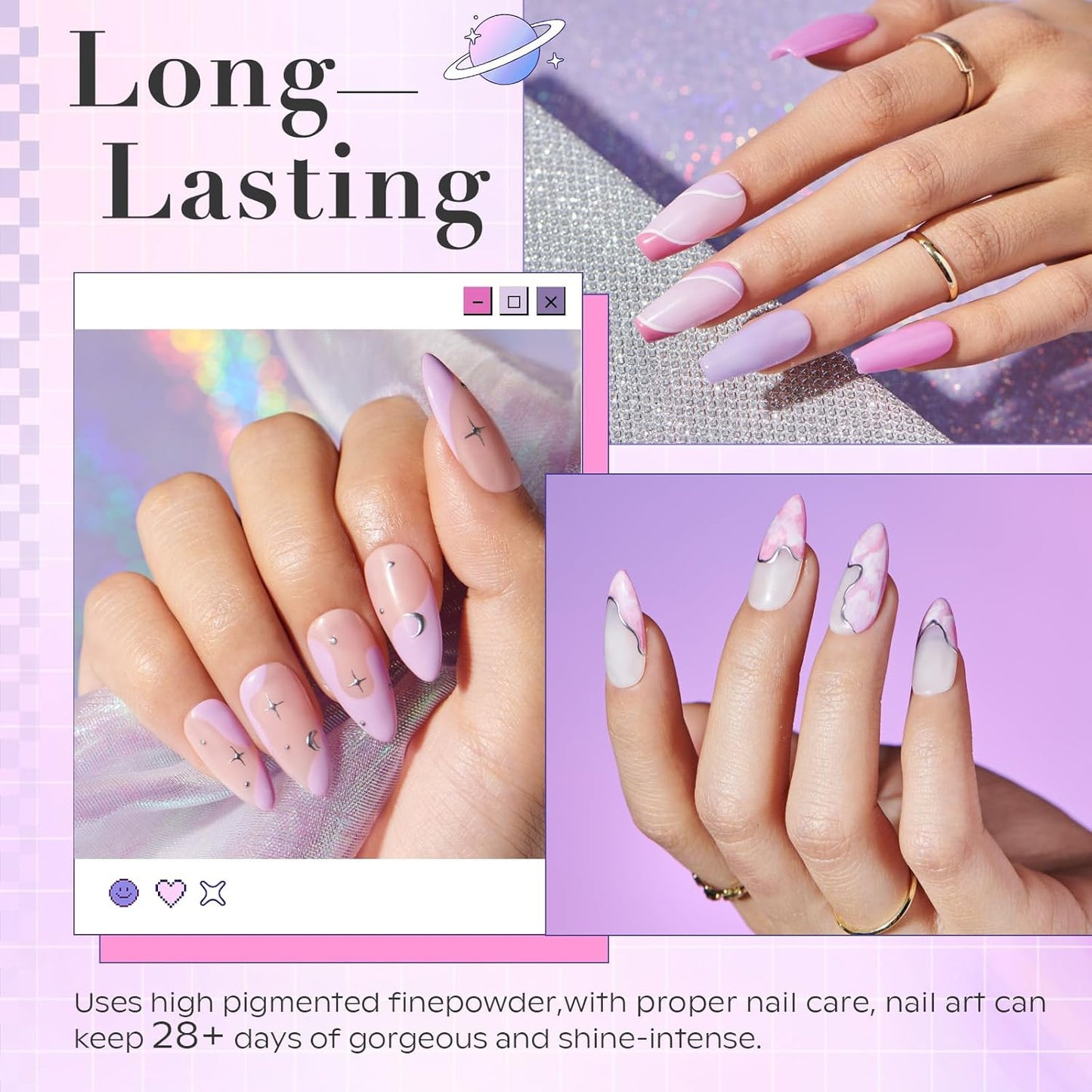 AZUREBEAUTY Dip Powder Nail Kit Starter, Pastel Lavender Pink Glitter, 4 Colors Spring Summer Dipping Powder Set, French Nail Art Base Top Activator Liquid Manicure DIY Salon 12 PCS