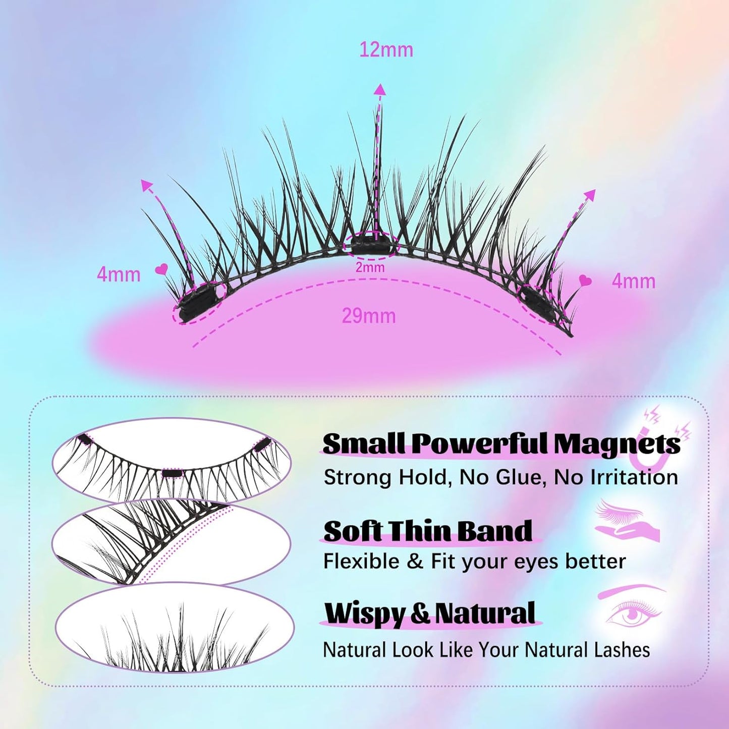 Losha Magnetic Eyelashes with Applicator Reusable No Glue Needed Magnetic Lashes Natural Look 1 Pair Wispy False Eyelashes without Eyeliner (Magical)