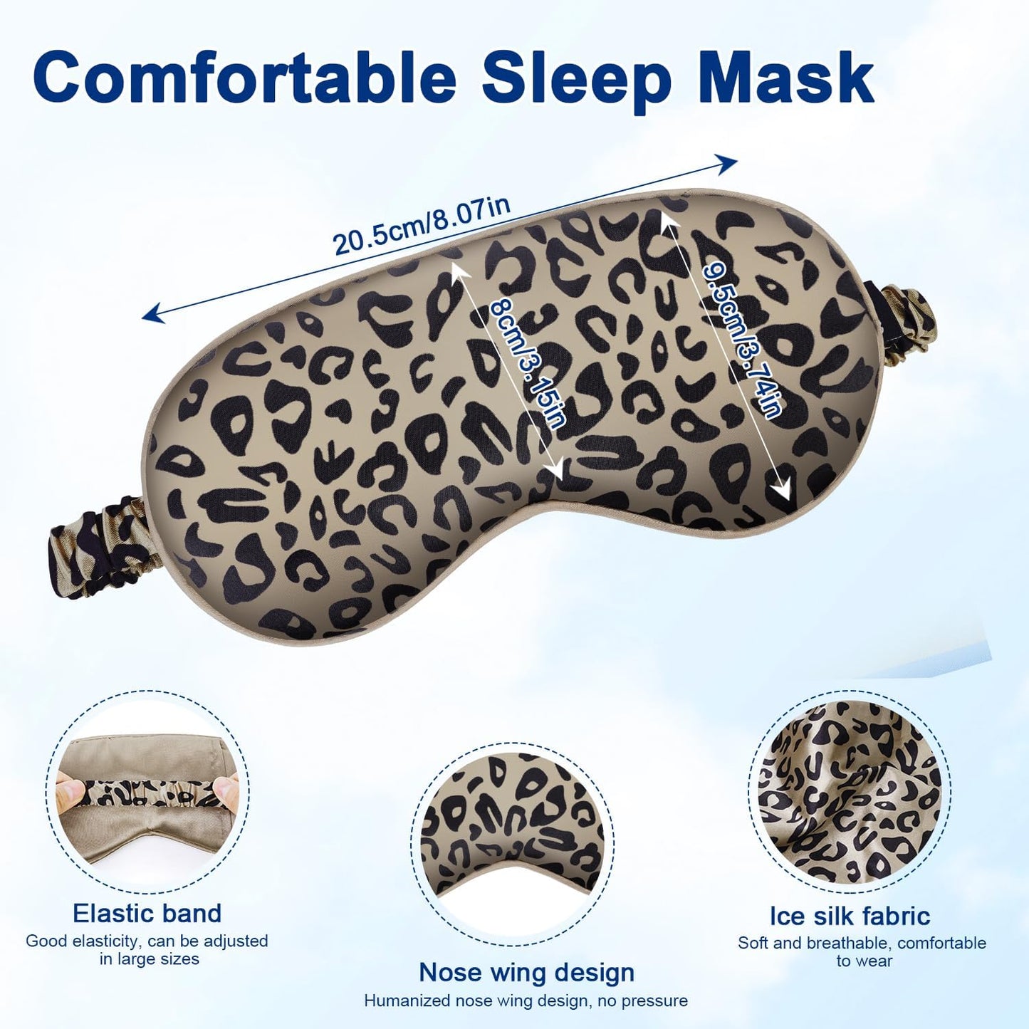 Sleep mask w/Cooling Gel Eye Mask, 2Packs Heated Eye Mask for Sleeping, Reusable Ice Silk Blackout Eye Cover Sleeping Mask for Travel, Home, Office, Yoga, Stocking Stuffers (Zebra+Leopard)