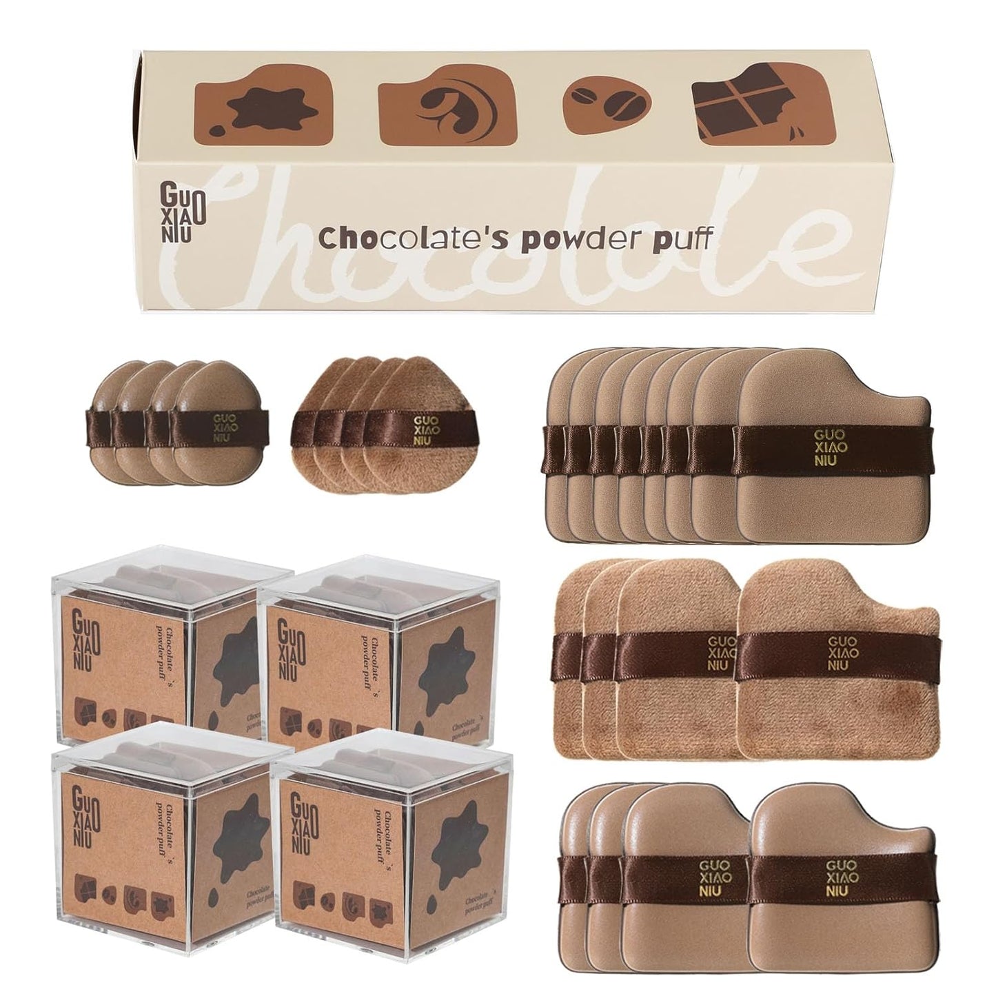 24Pcs Makeup Powder Puffs Set with 4 Cases, Velour/Leather/Air Cushion Makeup Puff, Reusable & Washable, Ideal For Foundation, powder cream, Setting, concealer, Wet Dry Makeup tools (4Box)