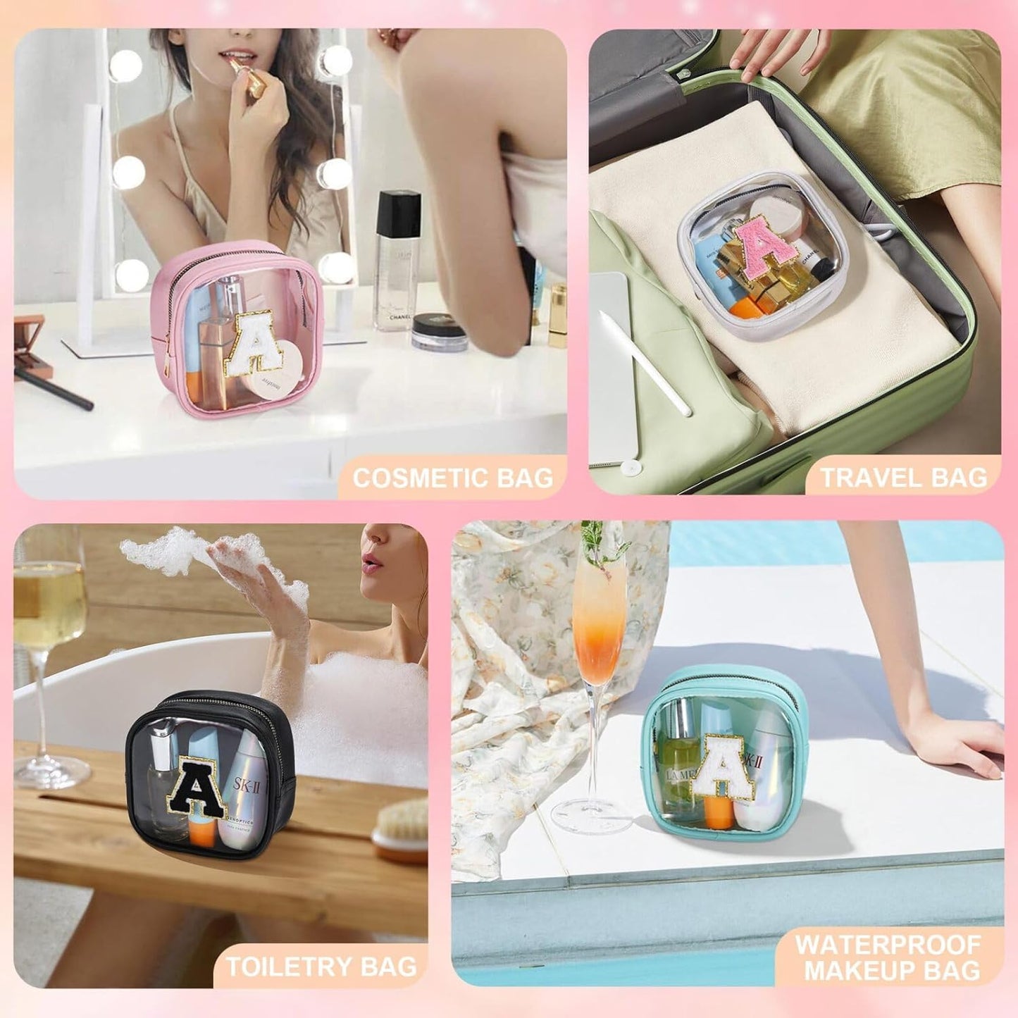 YOOLIFE Initial Make Up Bag Travel Toiletry Bag, Clear Makeup Bag Preppy Cosmetic Bags Small Makeup Bag Travel Essentials Gifts for Women Teen Girlfriend Teacher Mom Birthday Gifts Makeup Pouch Blue J