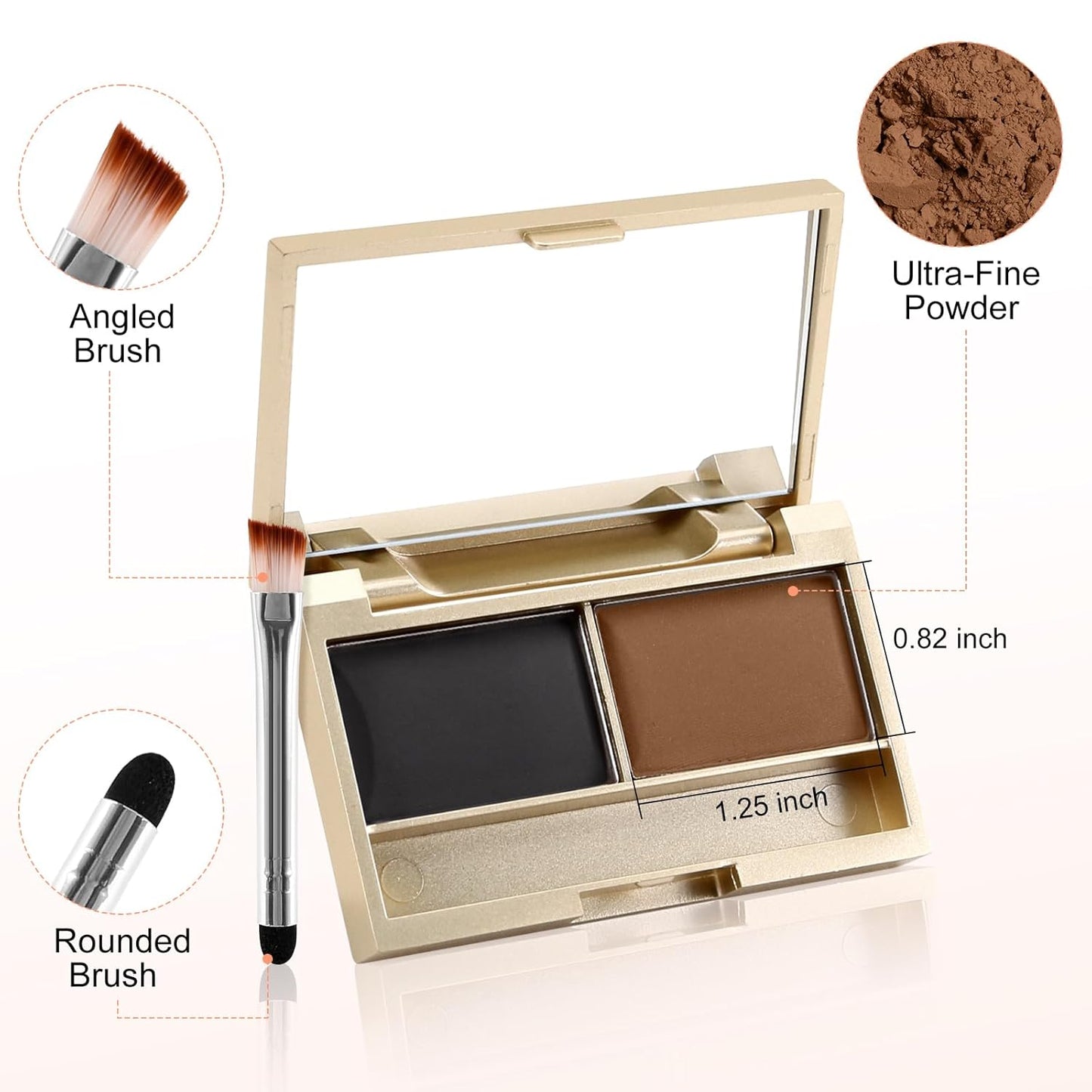 Boobeen Eyebrow Powder Kit, 2-color Waterproof Eyebrow Palette Makeup to Definer & Filler Brows, Eyebrow Color Powder Shape Natural Looking Brow - with Mirror Brush