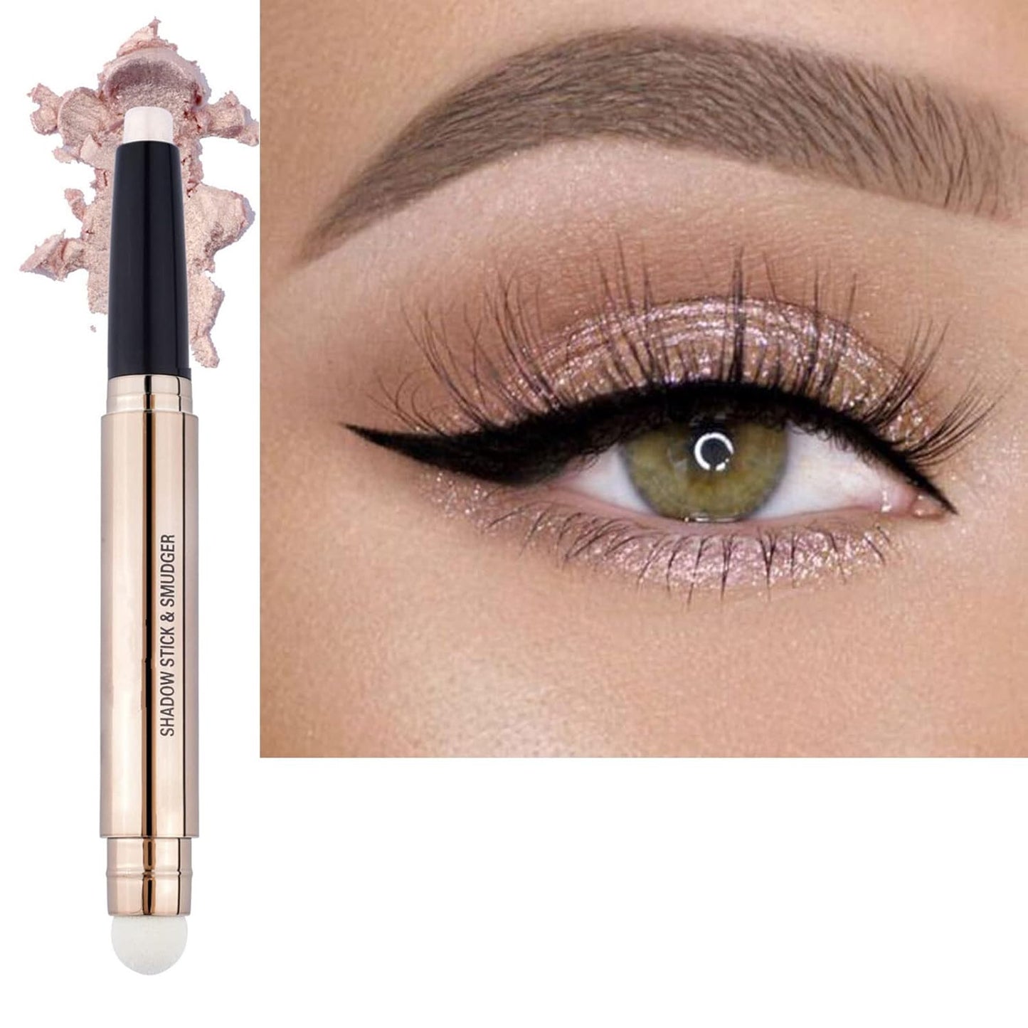 Cream Eyeshadow Stick,Nude Pink Smooth Shimmer Pencil，Hypoallergenic Waterproof Long Lasting Glitter Eye Shadow Pen Highlighter Stick ，Multi-Dimensional Eyes Look (Cream shimmer 02#)