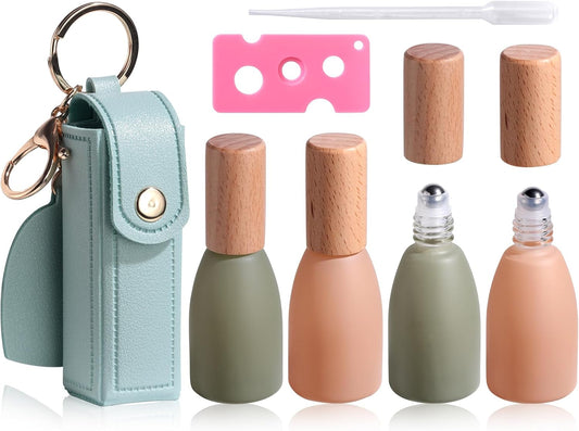 JPNK 4 Pack Essential Oils Roll-on Bottles with Stainless Steel Roller Balls for Aromatherapy and Perfumes with Portable Small Bag