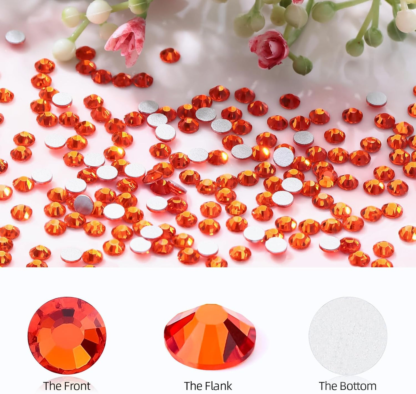 Hyacinth Flatback Rhinestones, Glass Rhinestones for Nail Art and Craft, Glue Fix, Loose Crystal Gemstones(Orange, SS10, 2880pcs, 2.7-2.8mm)