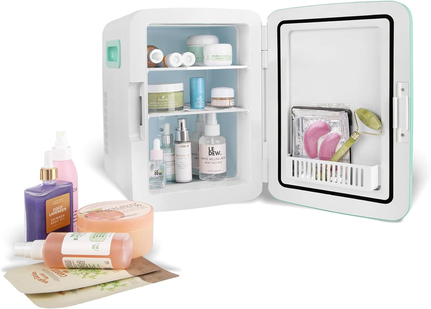 Cooluli 10L Mini Fridge for Bedroom - Car, Office Desk & College Dorm Room - 12V Portable Cooler & Warmer for Food, Drinks, Skincare, Beauty, Makeup & Cosmetics - AC/DC Small Refrigerator (Turquoise)